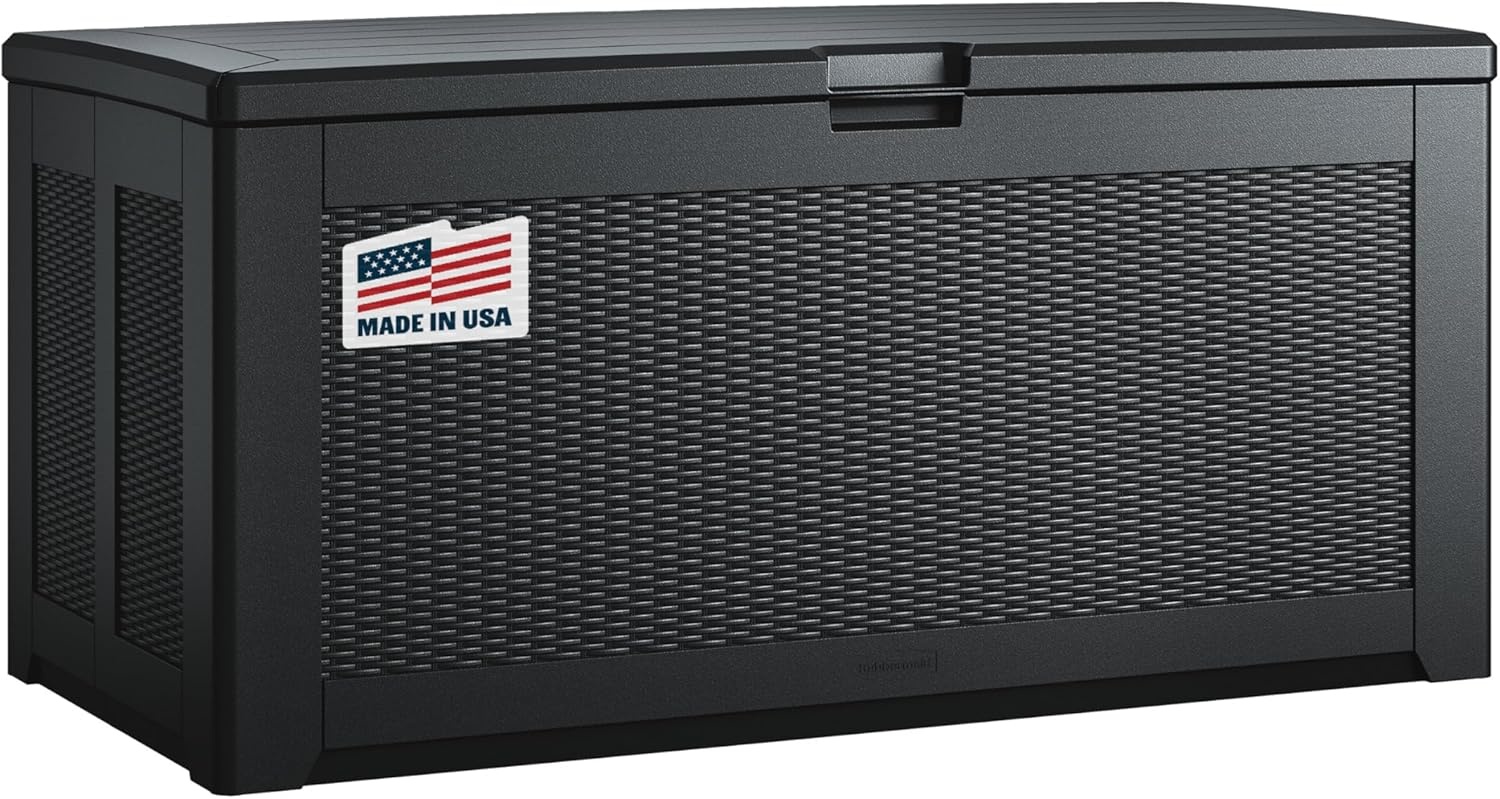image:imageRubbermaid Medium Resin Outdoor Storage Deck Box 74 Gal Weather Resistant Gray Deck Organization for HomeBackyardPool ChemicalsToysGarden ToolsPorchPatio CushionsCharcoal