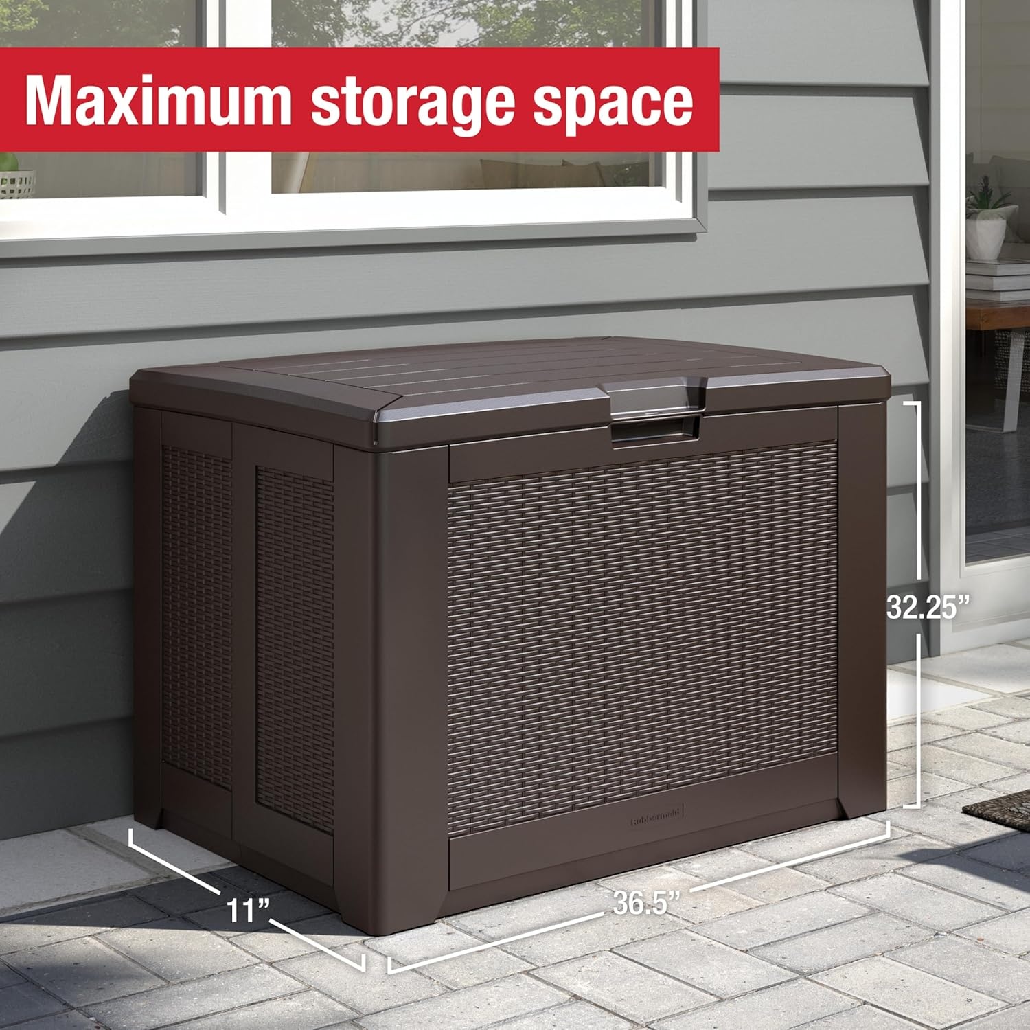 image:imageRubbermaid Medium Resin Outdoor Storage Deck Box 74 Gal Weather Resistant Gray Deck Organization for HomeBackyardPool ChemicalsToysGarden ToolsPorchPatio CushionsBrown