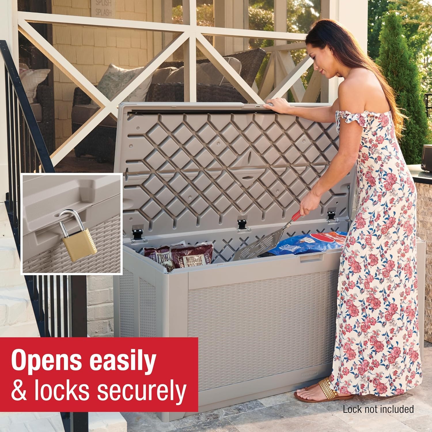 image:imageRubbermaid Medium Resin Outdoor Storage Deck Box 74 Gal Weather Resistant Gray Deck Organization for HomeBackyardPool ChemicalsToysGarden ToolsPorchPatio CushionsGray