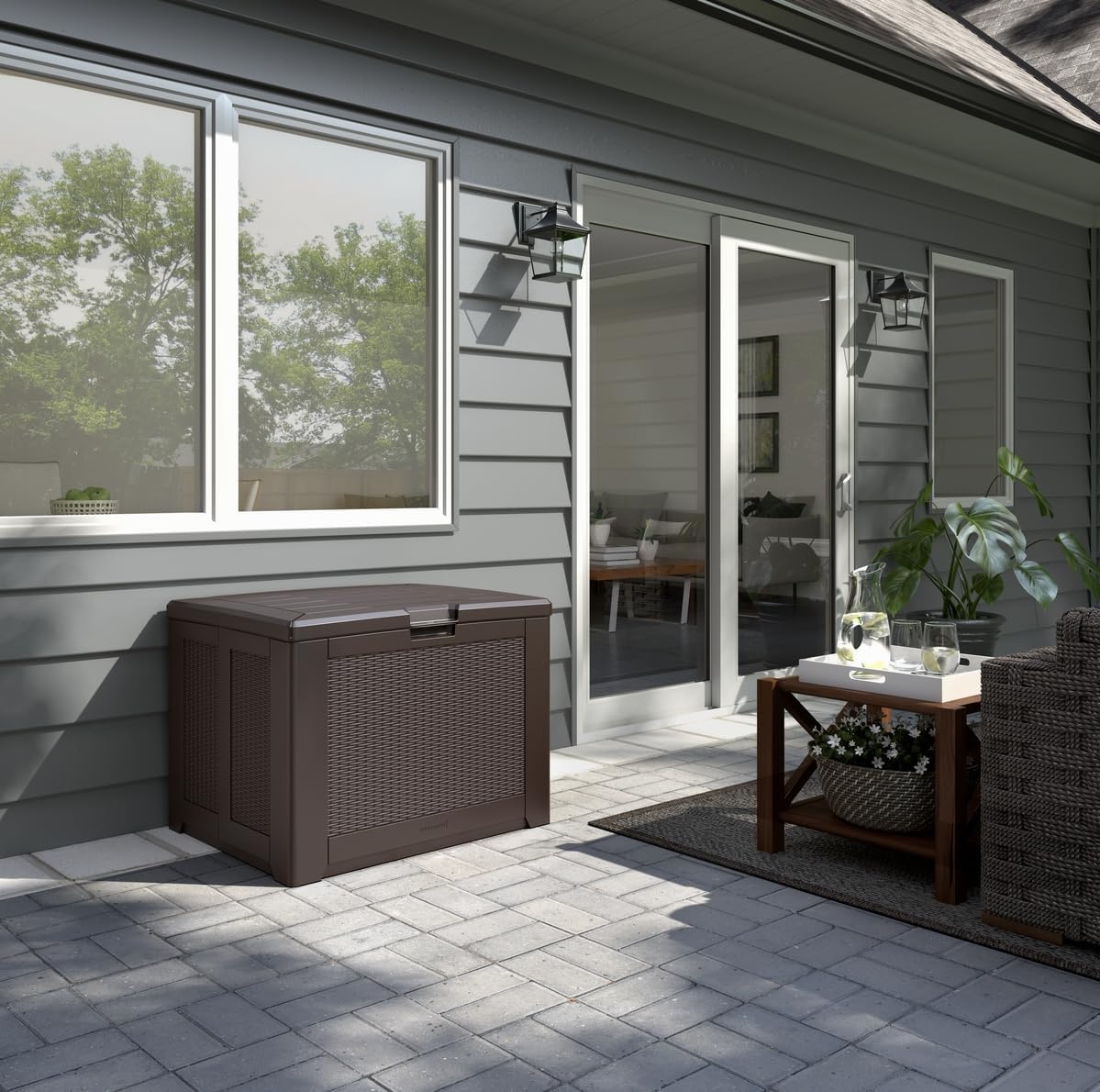 image:imageRubbermaid Medium Resin Outdoor Storage Deck Box 74 Gal Weather Resistant Gray Deck Organization for HomeBackyardPool ChemicalsToysGarden ToolsPorchPatio CushionsBrown