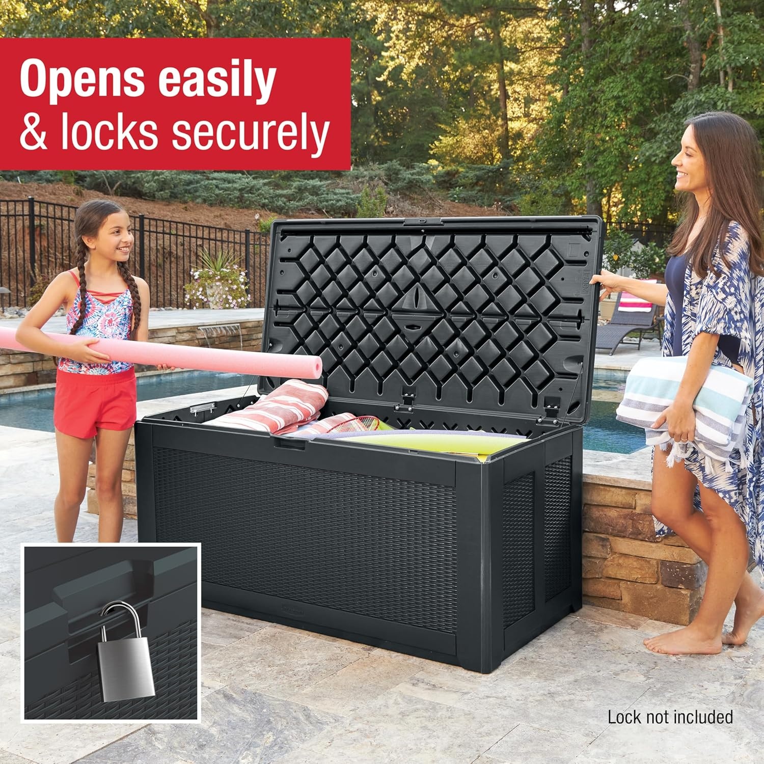 image:imageRubbermaid Medium Resin Outdoor Storage Deck Box 74 Gal Weather Resistant Gray Deck Organization for HomeBackyardPool ChemicalsToysGarden ToolsPorchPatio CushionsCharcoal