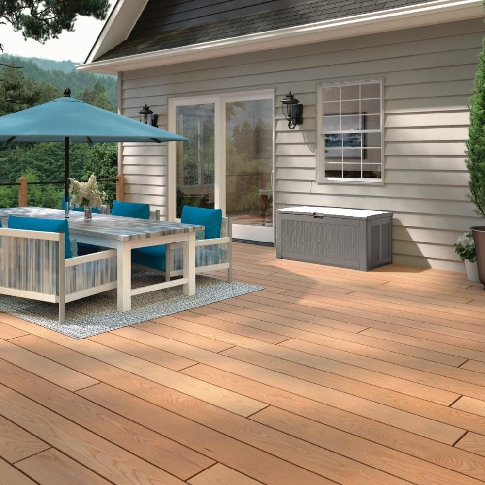 image:imageRubbermaid Medium Resin Outdoor Storage Deck Box 74 Gal Weather Resistant Gray Deck Organization for HomeBackyardPool ChemicalsToysGarden ToolsPorchPatio CushionsGray