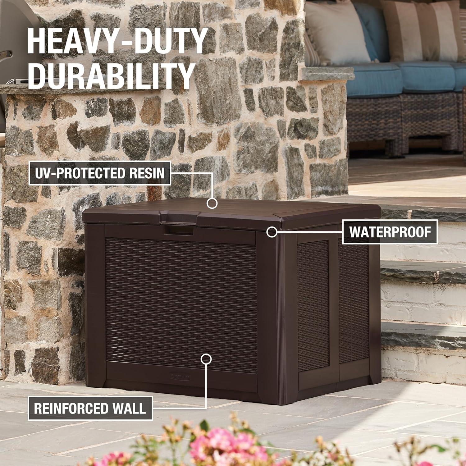 image:imageRubbermaid Medium Resin Outdoor Storage Deck Box 74 Gal Weather Resistant Gray Deck Organization for HomeBackyardPool ChemicalsToysGarden ToolsPorchPatio CushionsBrown