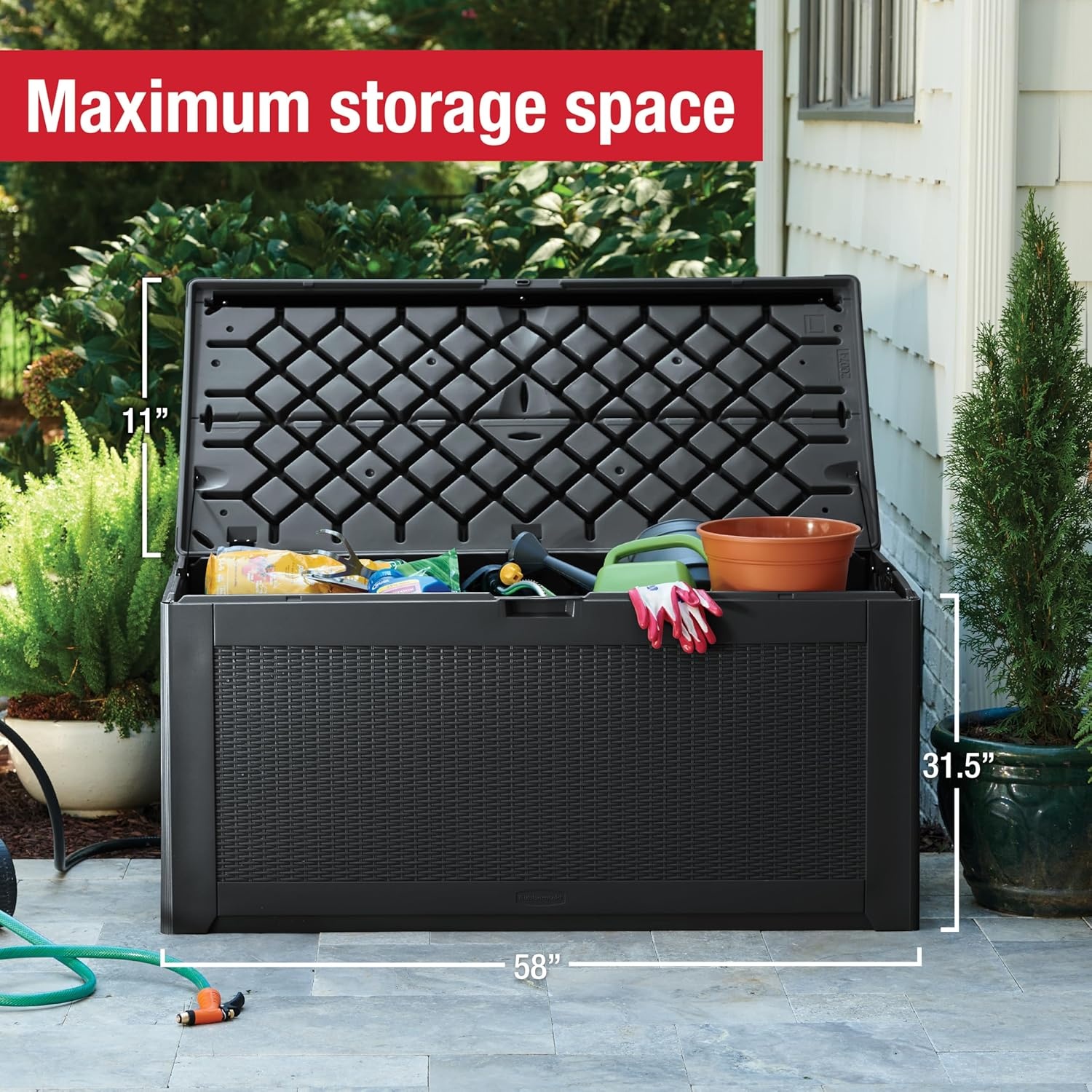 image:imageRubbermaid Medium Resin Outdoor Storage Deck Box 74 Gal Weather Resistant Gray Deck Organization for HomeBackyardPool ChemicalsToysGarden ToolsPorchPatio CushionsCharcoal