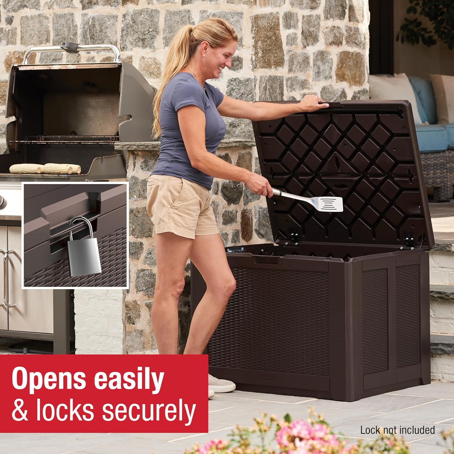image:imageRubbermaid Medium Resin Outdoor Storage Deck Box 74 Gal Weather Resistant Gray Deck Organization for HomeBackyardPool ChemicalsToysGarden ToolsPorchPatio CushionsBrown