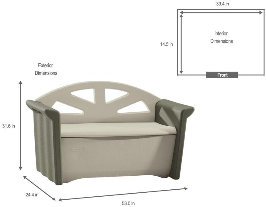 image:imageRubbermaid Resin Outdoor Storage Bench 32 Gal Weather Resistant BrownGrey Deck Organization for HomeBackyardPool ChemicalsToysGarden ToolsPorchPatio Cushions