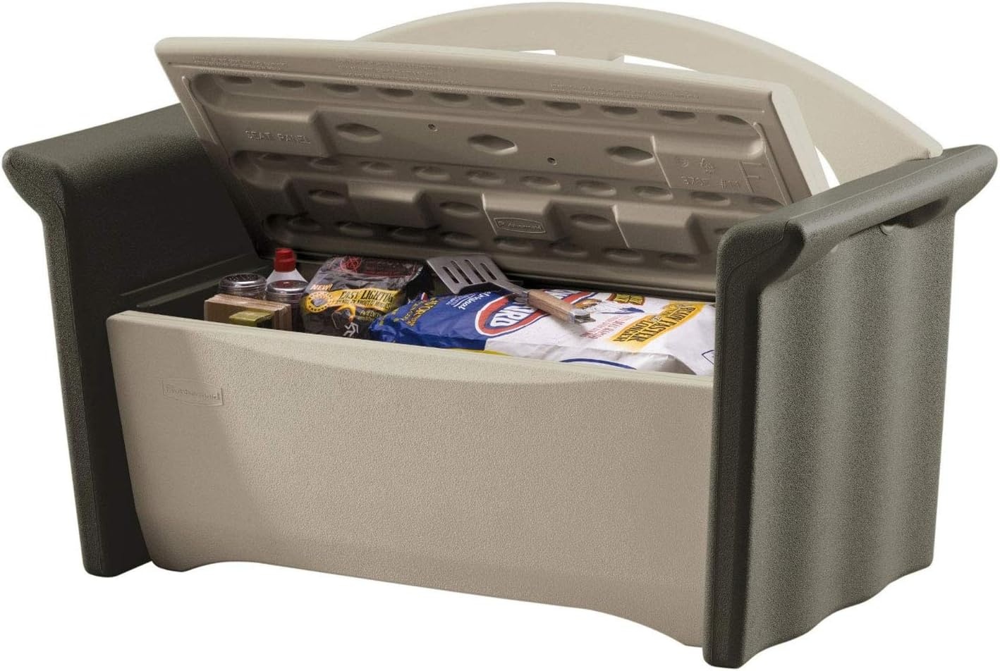 image:imageRubbermaid Resin Outdoor Storage Bench 32 Gal Weather Resistant BrownGrey Deck Organization for HomeBackyardPool ChemicalsToysGarden ToolsPorchPatio Cushions