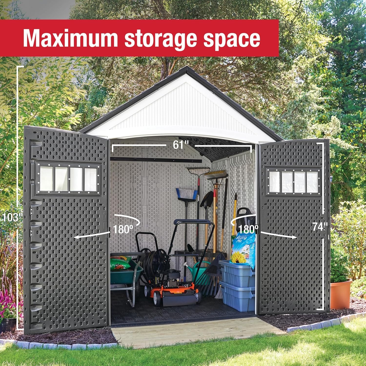 image:imageRubbermaid Resin Outdoor Storage Shed With Floor 7 x 35 Ft Weather Resistant BrownGrey Organization for HomeLawn MowerBackyard EquipmentBike StoragePool SuppliesWinter Fog