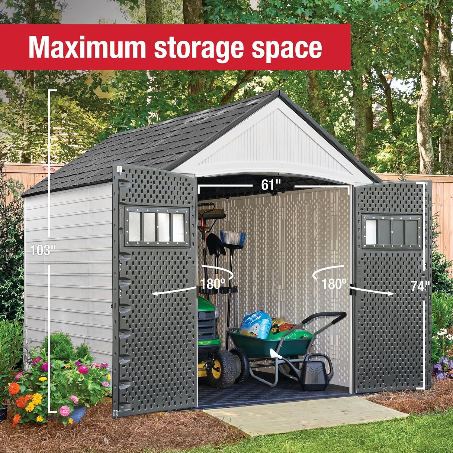 image:imageRubbermaid Resin Outdoor Storage Shed With Floor 7 x 35 Ft Weather Resistant BrownGrey Organization for HomeLawn MowerBackyard EquipmentBike StoragePool SuppliesWinter Fog