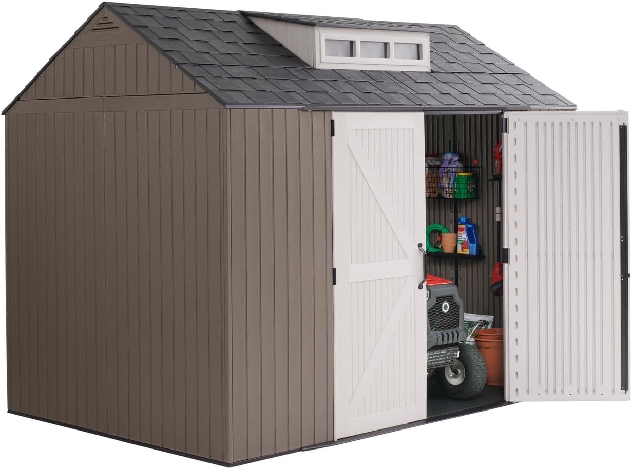 image:imageRubbermaid Resin Outdoor Storage Shed With Floor 7 x 35 Ft Weather Resistant BrownGrey Organization for HomeLawn MowerBackyard EquipmentBike StoragePool SuppliesBrown