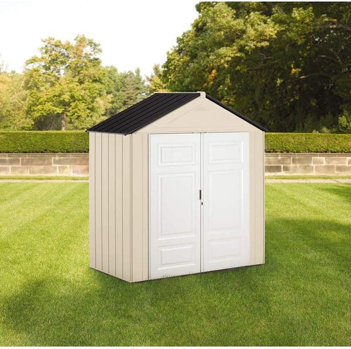 image:imageRubbermaid Resin Outdoor Storage Shed With Floor 7 x 35 Ft Weather Resistant BrownGrey Organization for HomeLawn MowerBackyard EquipmentBike StoragePool SuppliesBeige