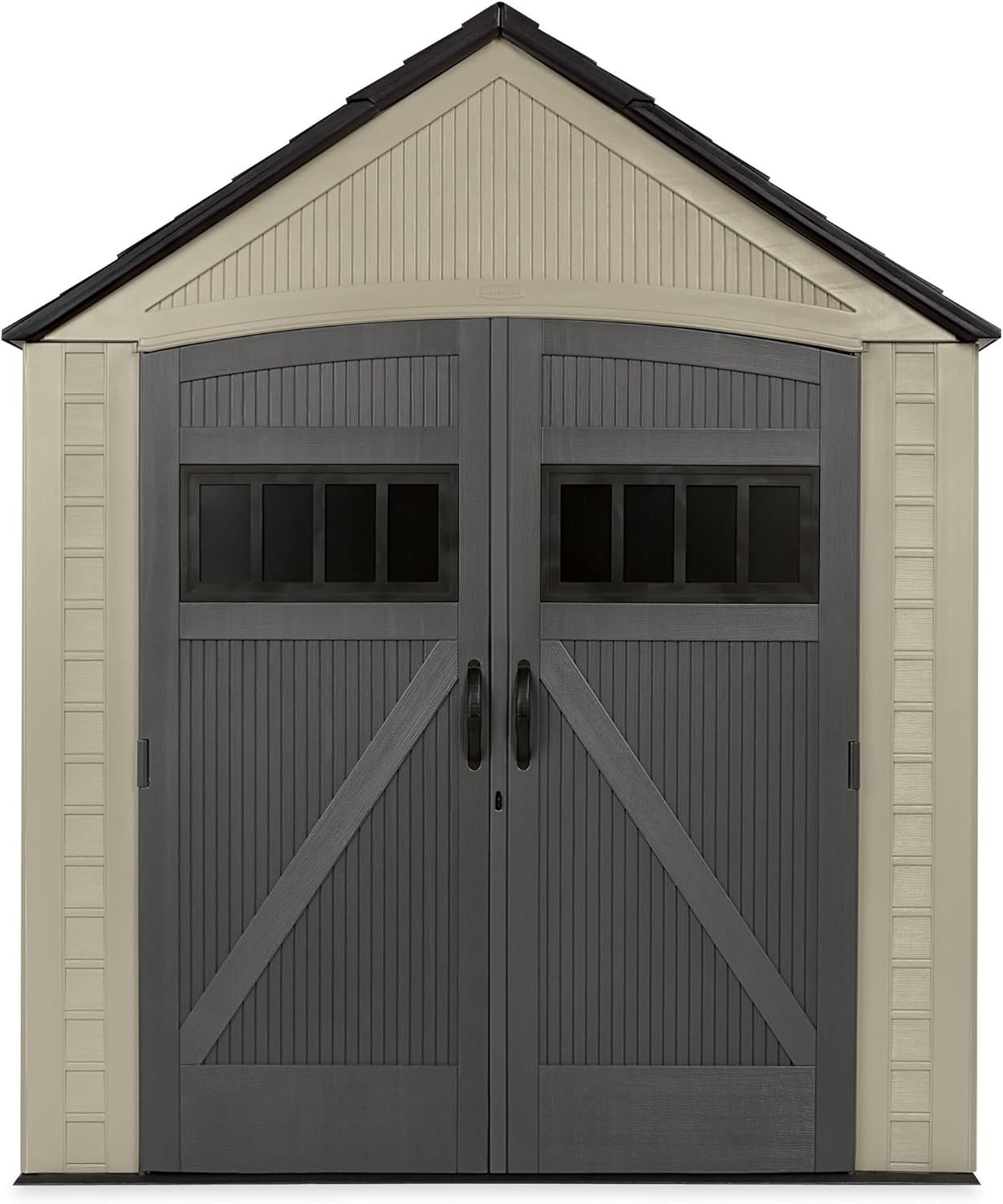 image:imageRubbermaid Resin Outdoor Storage Shed With Floor 7 x 35 Ft Weather Resistant BrownGrey Organization for HomeLawn MowerBackyard EquipmentBike StoragePool SuppliesLight Brown