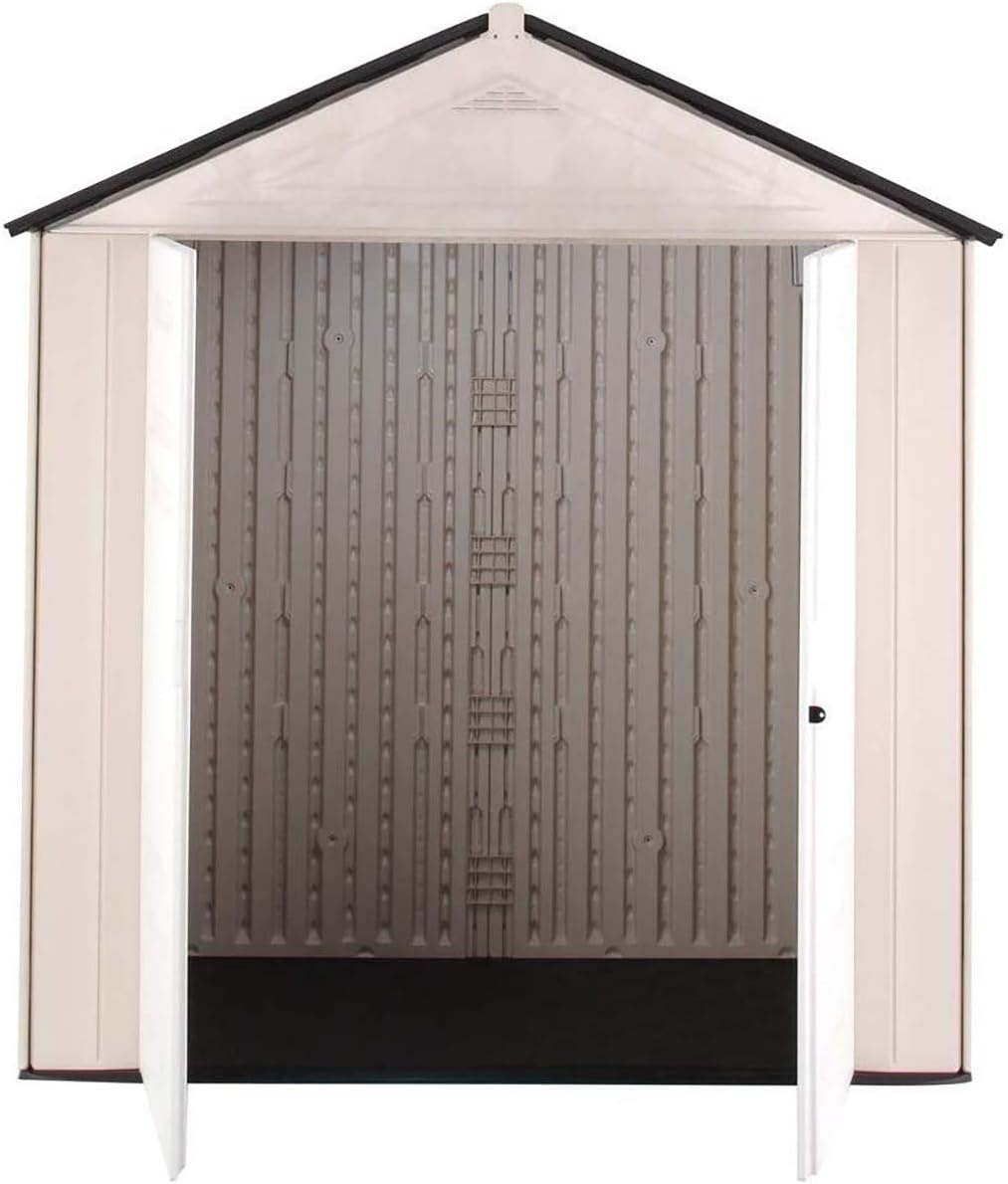 image:imageRubbermaid Resin Outdoor Storage Shed With Floor 7 x 35 Ft Weather Resistant BrownGrey Organization for HomeLawn MowerBackyard EquipmentBike StoragePool SuppliesBeige