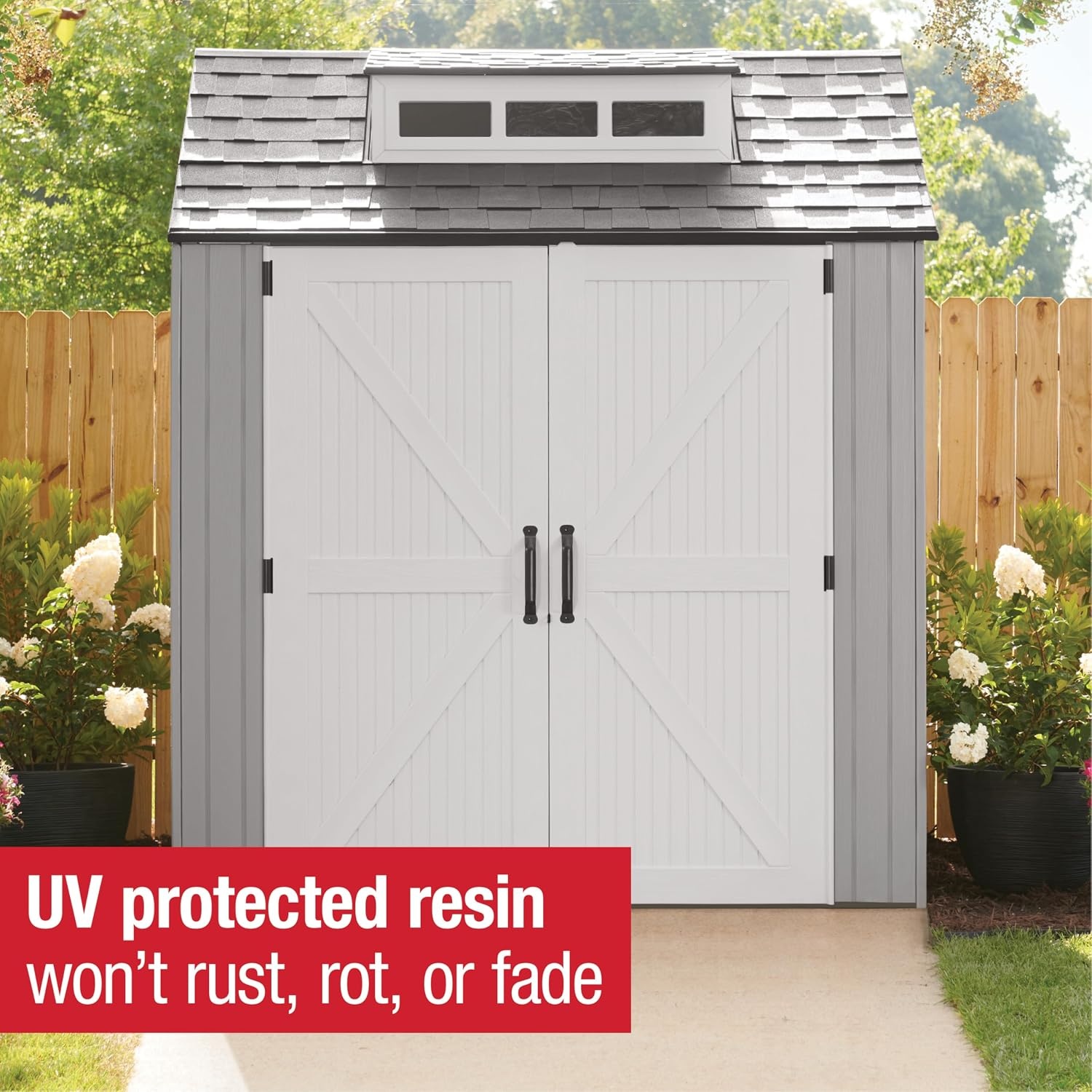 image:imageRubbermaid Resin Outdoor Storage Shed With Floor 7 x 35 Ft Weather Resistant BrownGrey Organization for HomeLawn MowerBackyard EquipmentBike StoragePool SuppliesGray