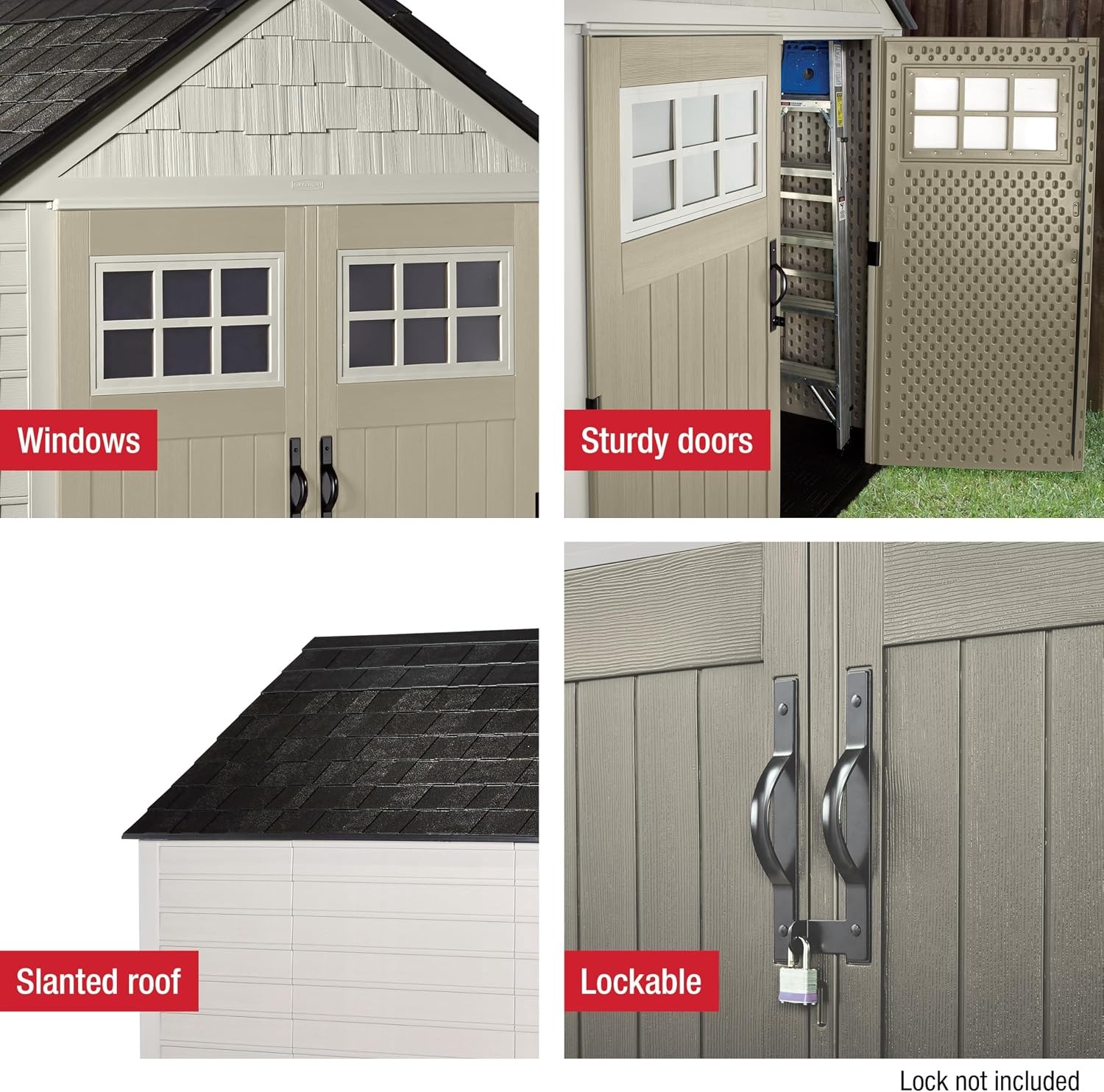 image:imageRubbermaid Resin Outdoor Storage Shed With Floor 7 x 35 Ft Weather Resistant BrownGrey Organization for HomeLawn MowerBackyard EquipmentBike StoragePool SuppliesBeige