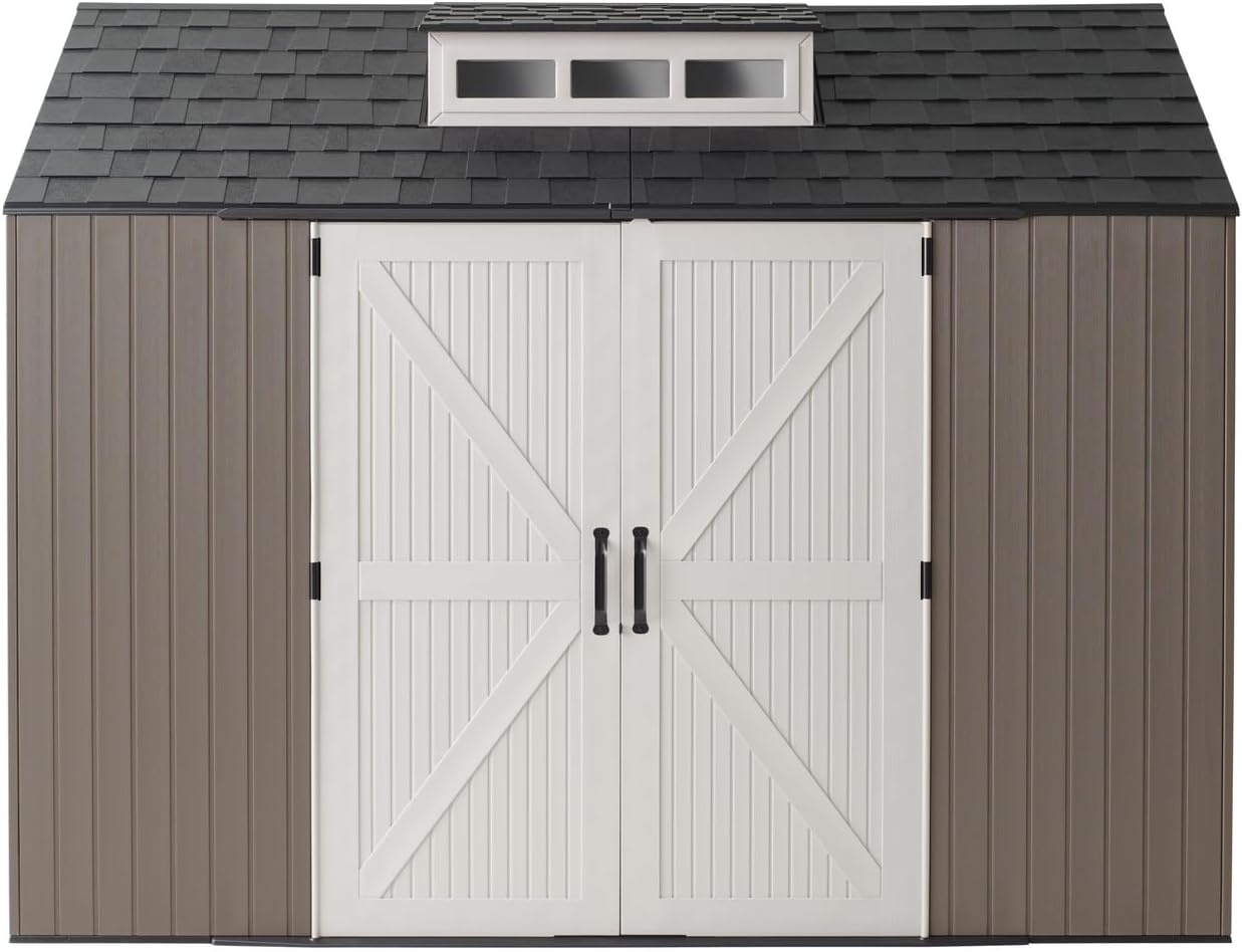 image:imageRubbermaid Resin Outdoor Storage Shed With Floor 7 x 35 Ft Weather Resistant BrownGrey Organization for HomeLawn MowerBackyard EquipmentBike StoragePool SuppliesBrown