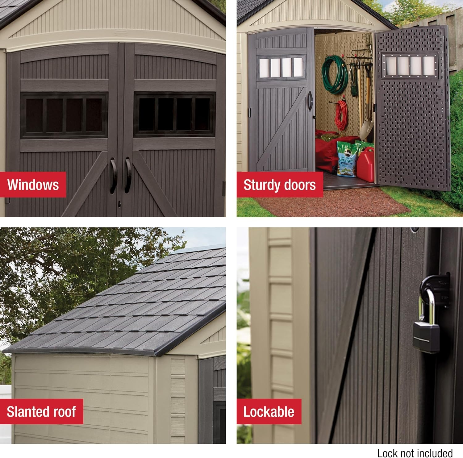 image:imageRubbermaid Resin Outdoor Storage Shed With Floor 7 x 35 Ft Weather Resistant BrownGrey Organization for HomeLawn MowerBackyard EquipmentBike StoragePool SuppliesLight Brown