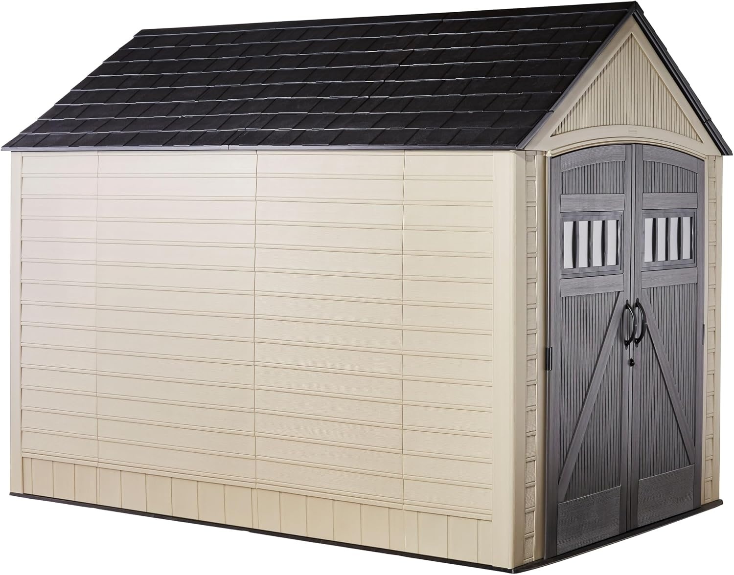 image:imageRubbermaid Resin Outdoor Storage Shed With Floor 7 x 35 Ft Weather Resistant BrownGrey Organization for HomeLawn MowerBackyard EquipmentBike StoragePool SuppliesLight Brown