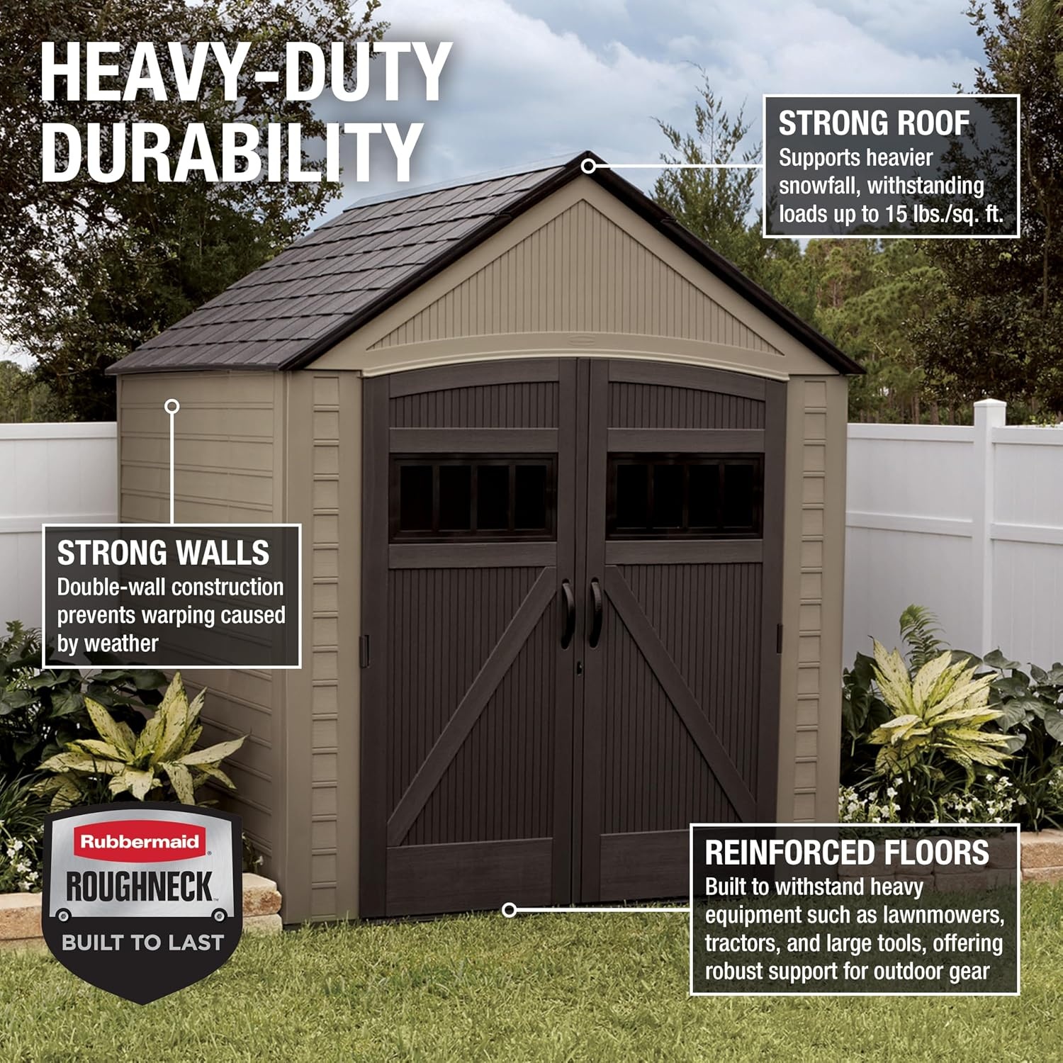 image:imageRubbermaid Resin Outdoor Storage Shed With Floor 7 x 35 Ft Weather Resistant BrownGrey Organization for HomeLawn MowerBackyard EquipmentBike StoragePool SuppliesLight Brown