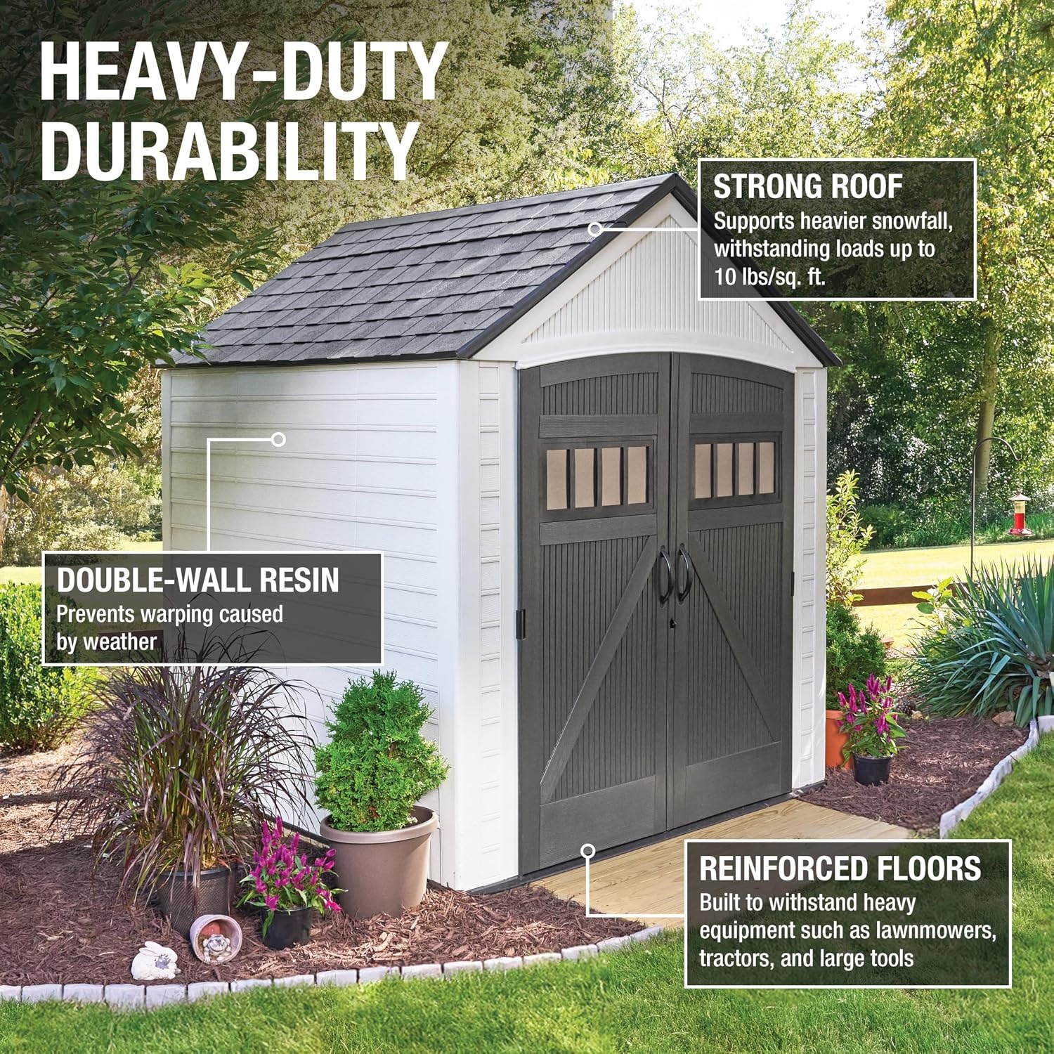 image:imageRubbermaid Resin Outdoor Storage Shed With Floor 7 x 35 Ft Weather Resistant BrownGrey Organization for HomeLawn MowerBackyard EquipmentBike StoragePool SuppliesWinter Fog
