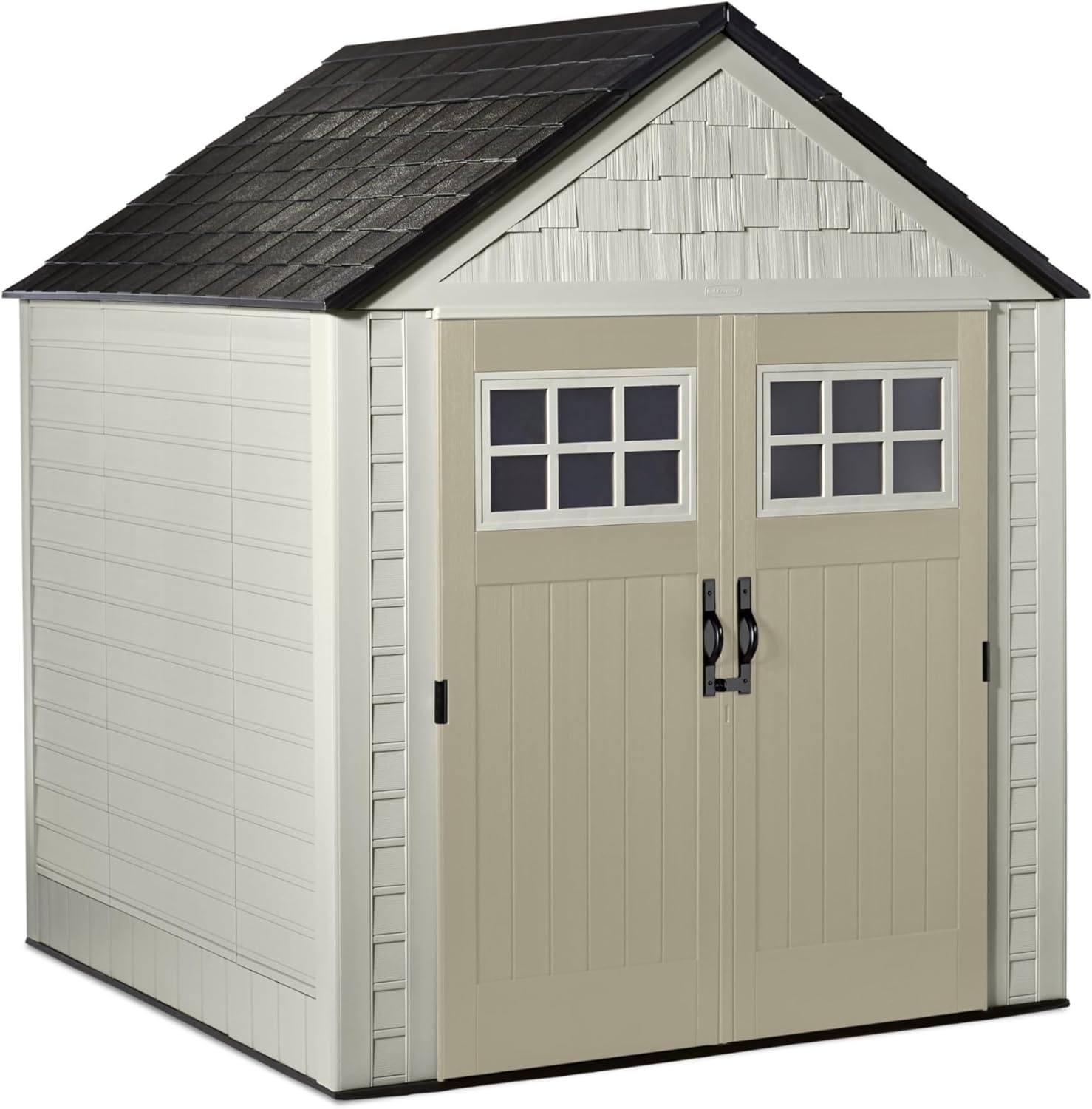 image:imageRubbermaid Resin Outdoor Storage Shed With Floor 7 x 35 Ft Weather Resistant BrownGrey Organization for HomeLawn MowerBackyard EquipmentBike StoragePool SuppliesBeige