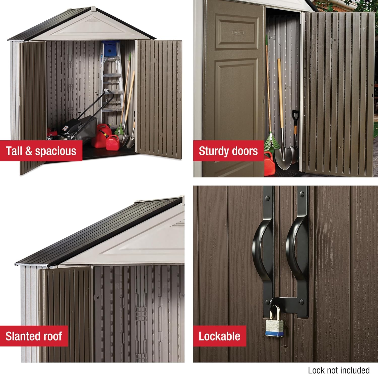image:imageRubbermaid Resin Outdoor Storage Shed With Floor 7 x 35 Ft Weather Resistant BrownGrey Organization for HomeLawn MowerBackyard EquipmentBike StoragePool SuppliesBrown