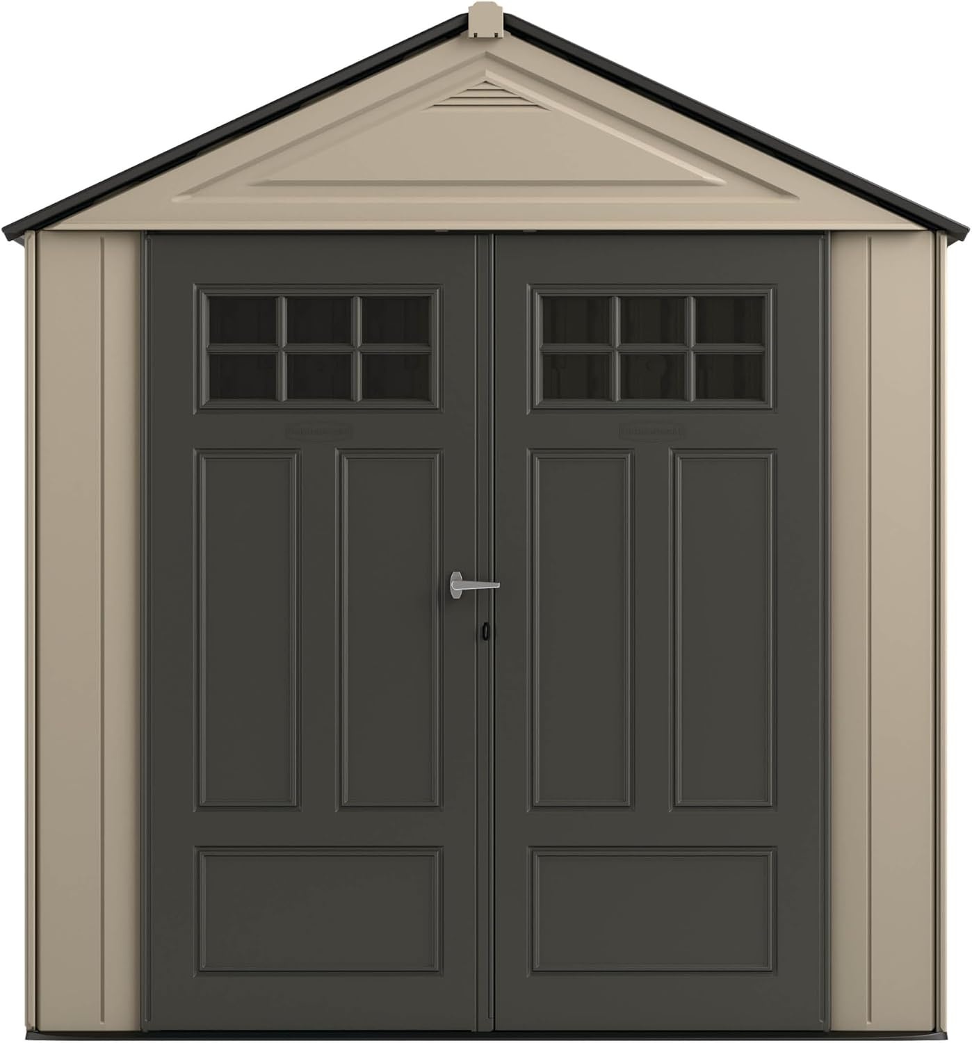image:imageRubbermaid Resin Outdoor Storage Shed With Floor 7 x 35 Ft Weather Resistant BrownGrey Organization for HomeLawn MowerBackyard EquipmentBike StoragePool SuppliesLight Brown