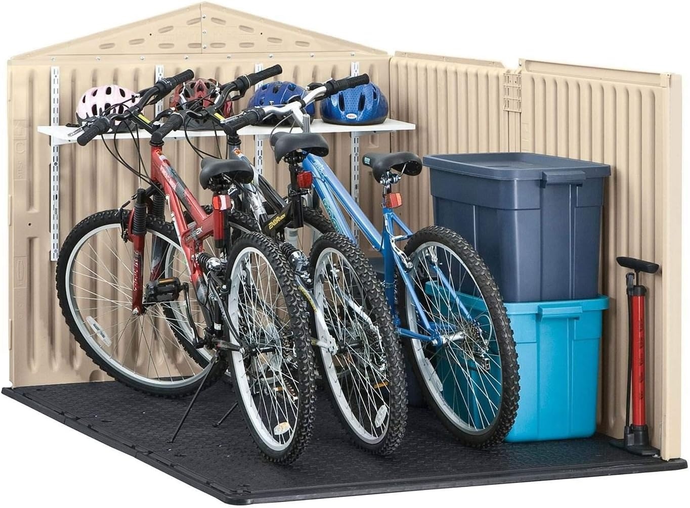image:imageRubbermaid Resin Outdoor Storage Shed With Floor 7 x 35 Ft Weather Resistant BrownGrey Organization for HomeLawn MowerBackyard EquipmentBike StoragePool SuppliesBeige