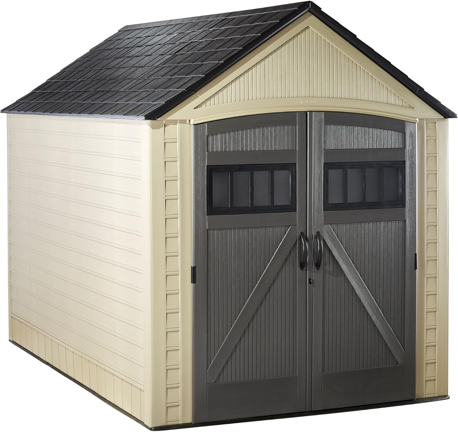 image:imageRubbermaid Resin Outdoor Storage Shed With Floor 7 x 35 Ft Weather Resistant BrownGrey Organization for HomeLawn MowerBackyard EquipmentBike StoragePool SuppliesLight Brown