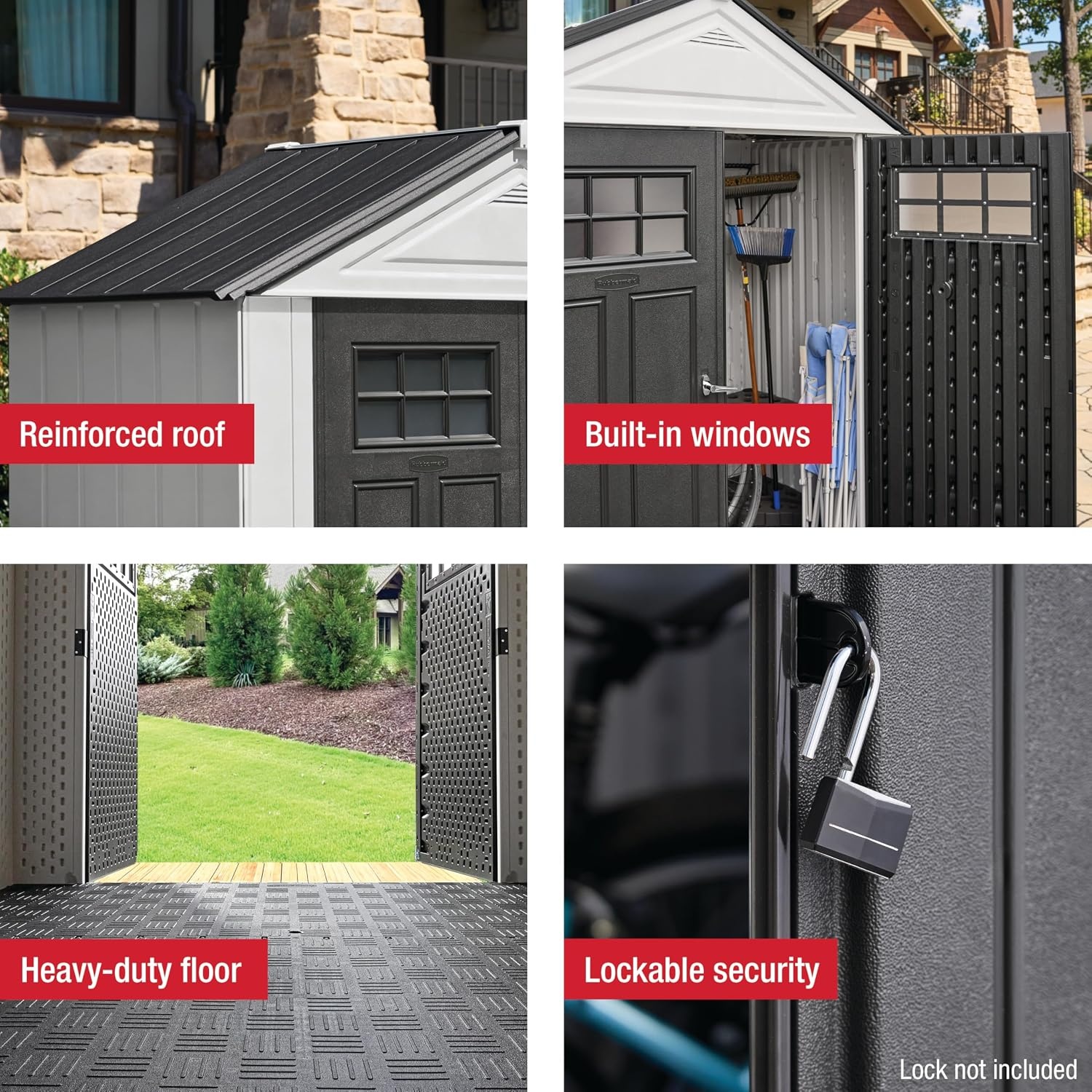 image:imageRubbermaid Resin Outdoor Storage Shed With Floor 7 x 35 Ft Weather Resistant BrownGrey Organization for HomeLawn MowerBackyard EquipmentBike StoragePool SuppliesWinter Fog