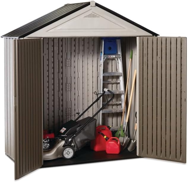 image:imageRubbermaid Resin Outdoor Storage Shed With Floor 7 x 35 Ft Weather Resistant BrownGrey Organization for HomeLawn MowerBackyard EquipmentBike StoragePool SuppliesBrown