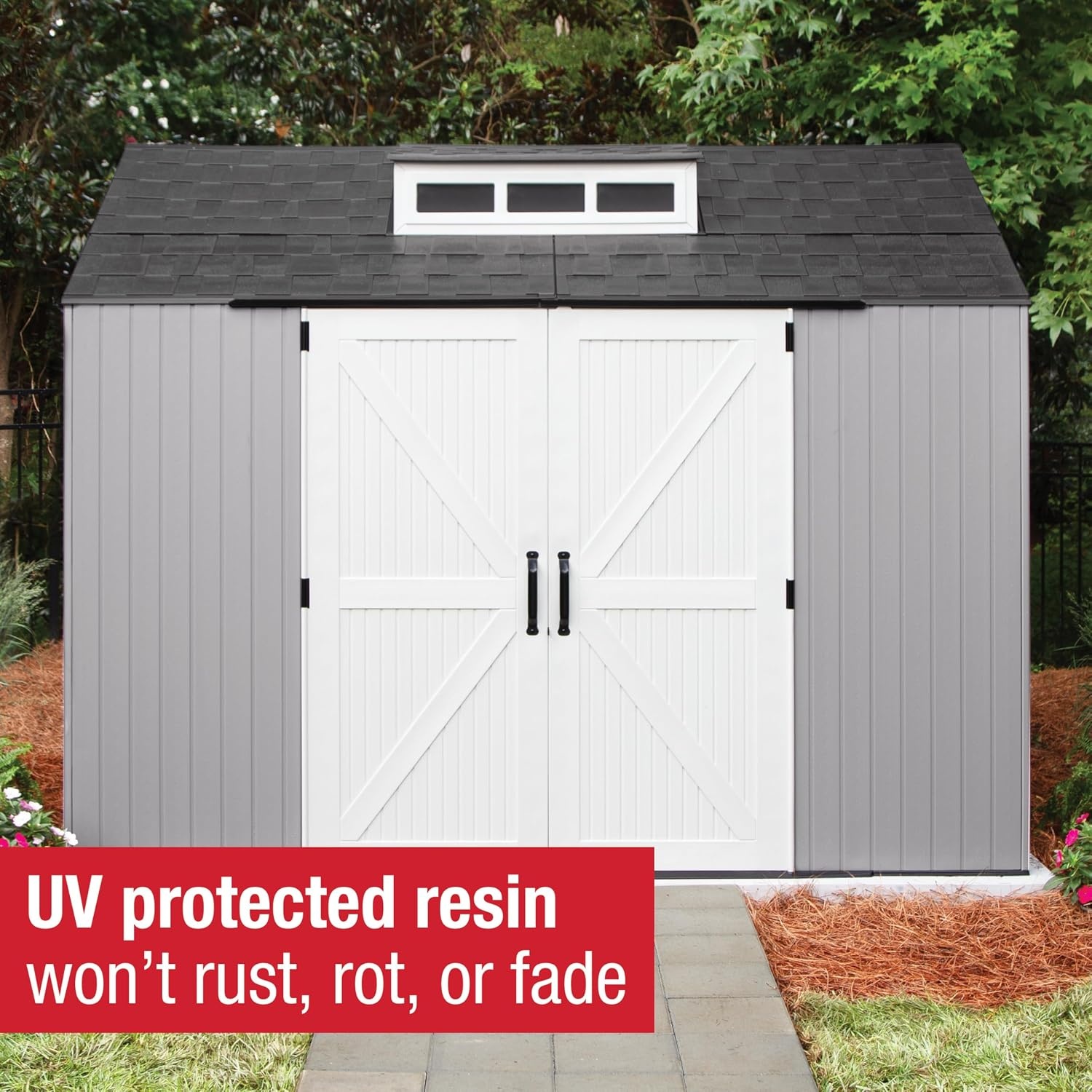 image:imageRubbermaid Resin Outdoor Storage Shed With Floor 7 x 35 Ft Weather Resistant BrownGrey Organization for HomeLawn MowerBackyard EquipmentBike StoragePool SuppliesGray