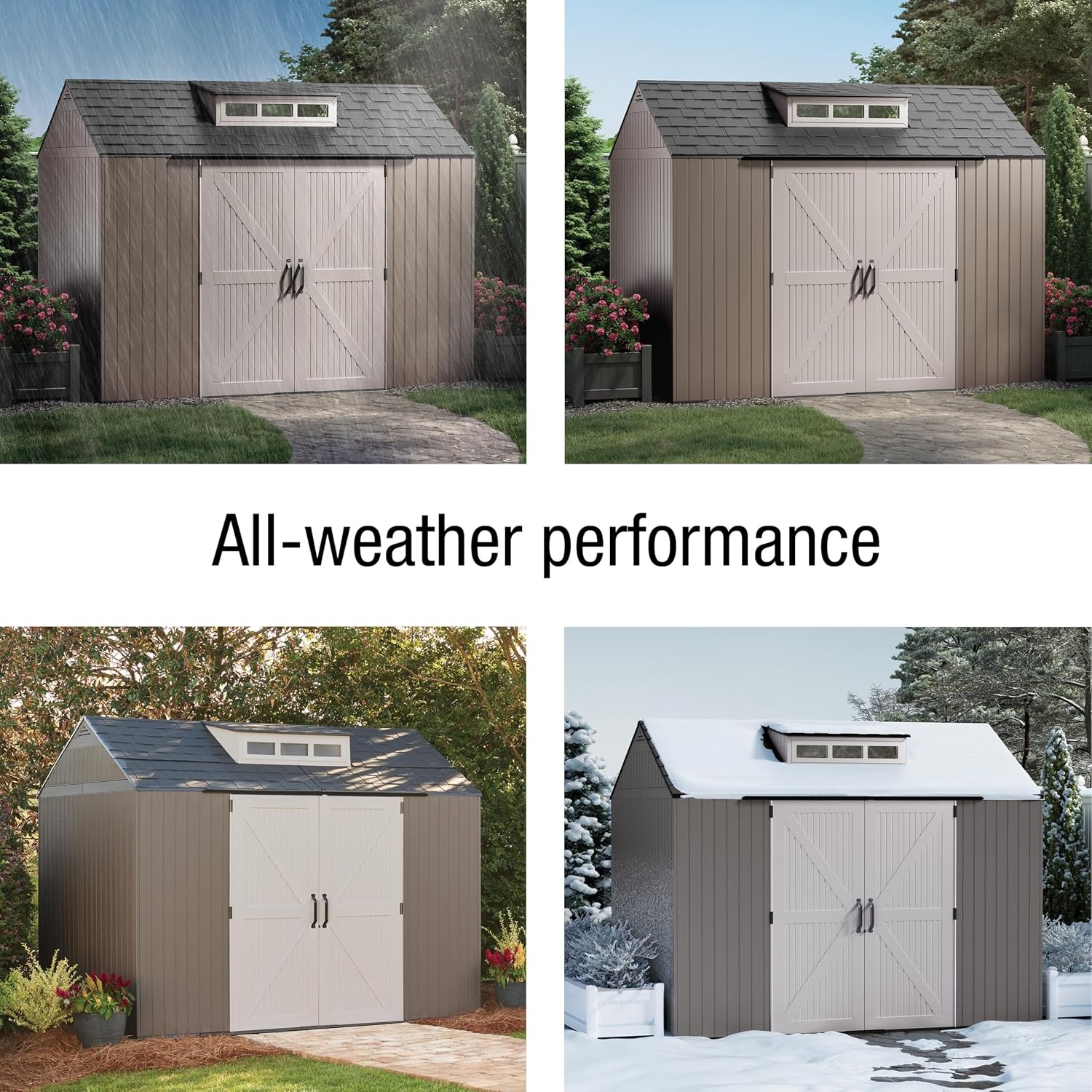 image:imageRubbermaid Resin Outdoor Storage Shed With Floor 7 x 35 Ft Weather Resistant BrownGrey Organization for HomeLawn MowerBackyard EquipmentBike StoragePool SuppliesBrown