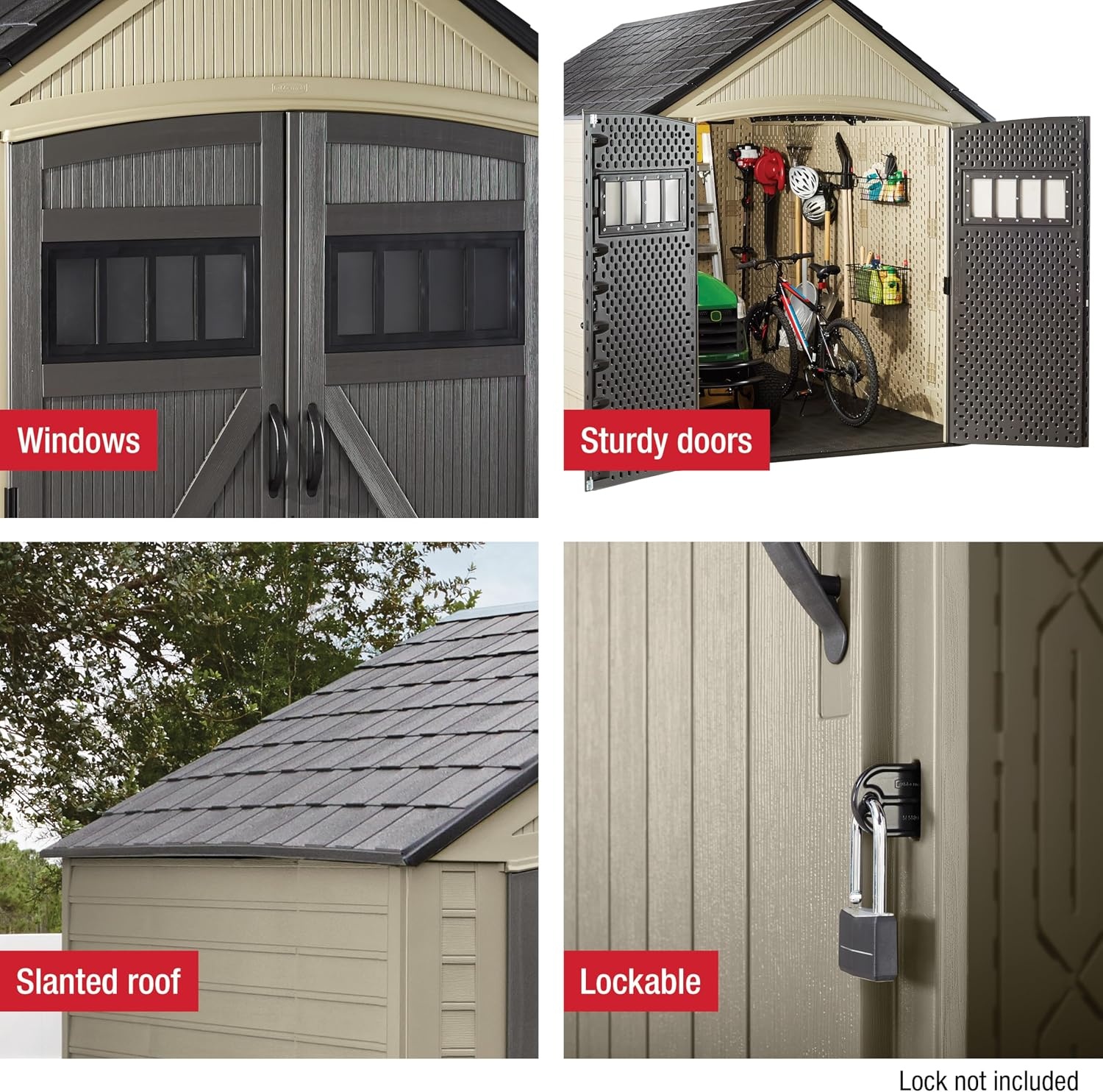 image:imageRubbermaid Resin Outdoor Storage Shed With Floor 7 x 35 Ft Weather Resistant BrownGrey Organization for HomeLawn MowerBackyard EquipmentBike StoragePool SuppliesLight Brown