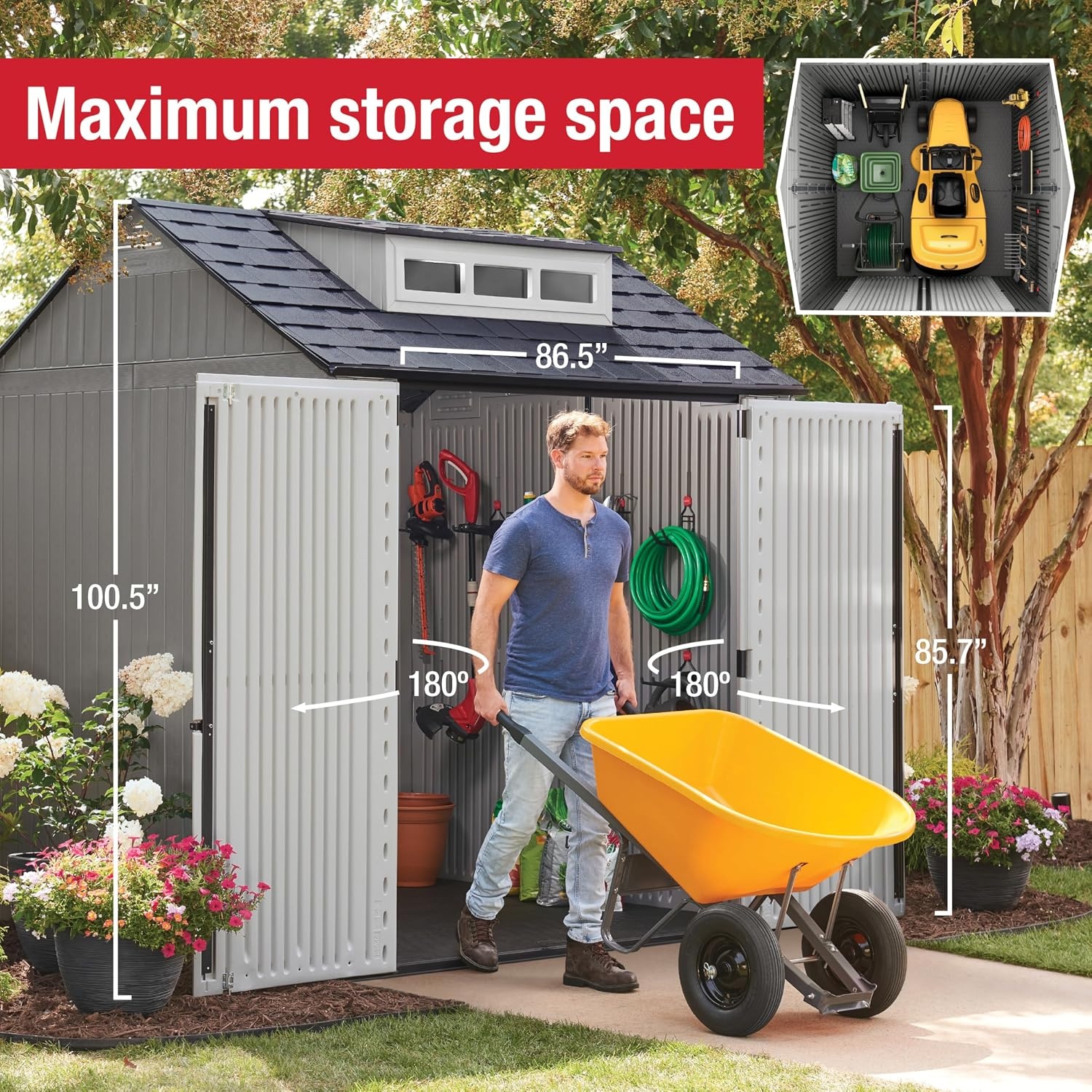 image:imageRubbermaid Resin Outdoor Storage Shed With Floor 7 x 35 Ft Weather Resistant BrownGrey Organization for HomeLawn MowerBackyard EquipmentBike StoragePool SuppliesGray