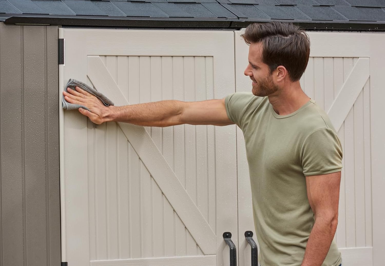 image:imageRubbermaid Resin Outdoor Storage Shed With Floor 7 x 35 Ft Weather Resistant BrownGrey Organization for HomeLawn MowerBackyard EquipmentBike StoragePool SuppliesBrown