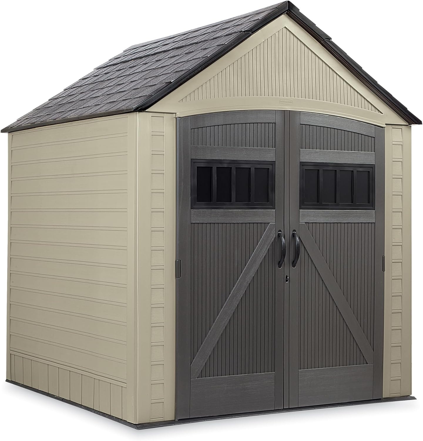 image:imageRubbermaid Resin Outdoor Storage Shed With Floor 7 x 35 Ft Weather Resistant BrownGrey Organization for HomeLawn MowerBackyard EquipmentBike StoragePool SuppliesLight Brown