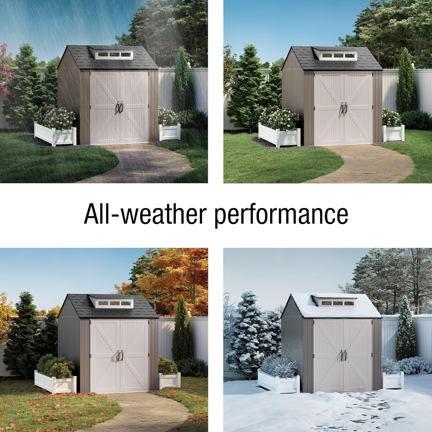 image:imageRubbermaid Resin Outdoor Storage Shed With Floor 7 x 35 Ft Weather Resistant BrownGrey Organization for HomeLawn MowerBackyard EquipmentBike StoragePool SuppliesBrown
