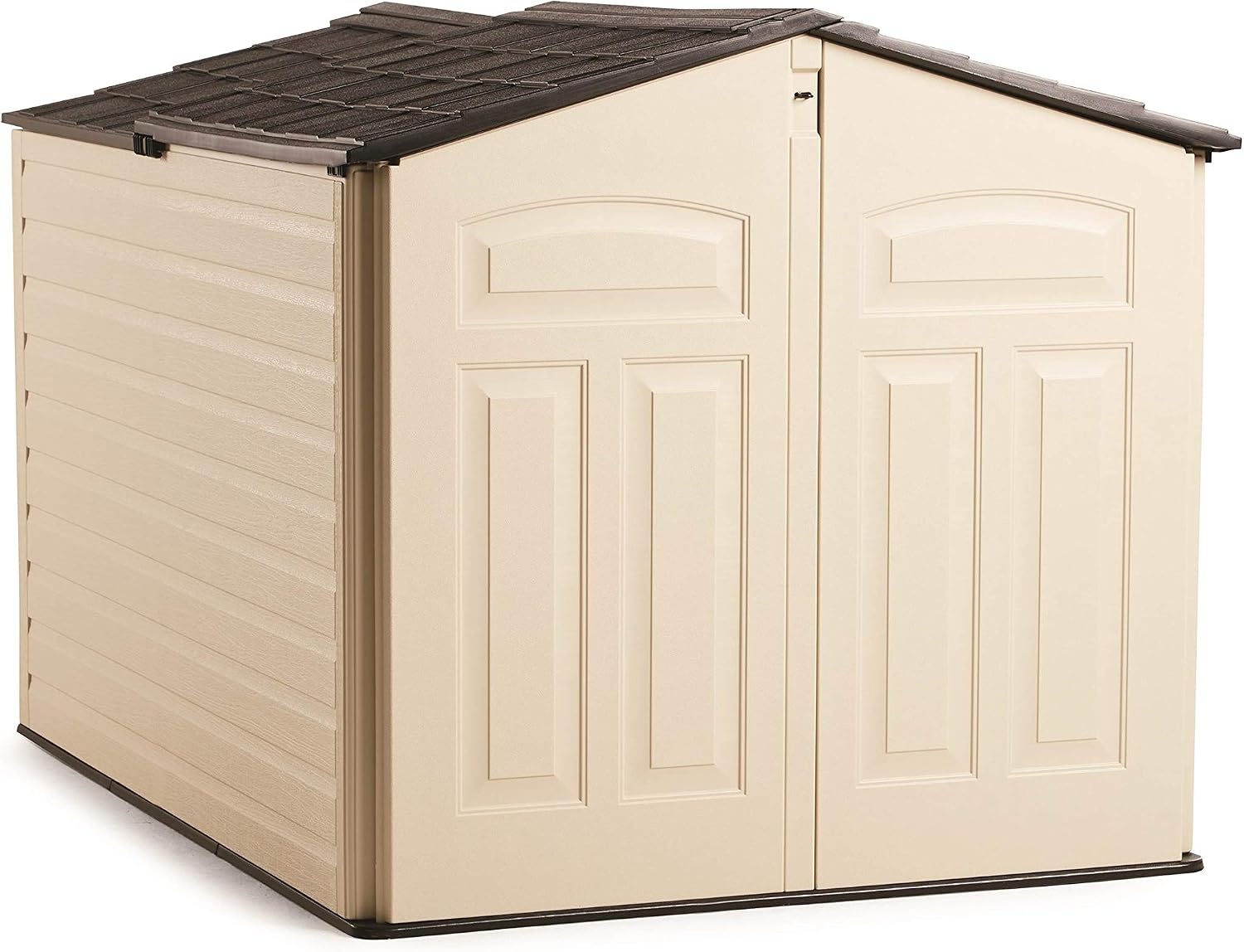 image:imageRubbermaid Resin Outdoor Storage Shed With Floor 7 x 35 Ft Weather Resistant BrownGrey Organization for HomeLawn MowerBackyard EquipmentBike StoragePool SuppliesBeige