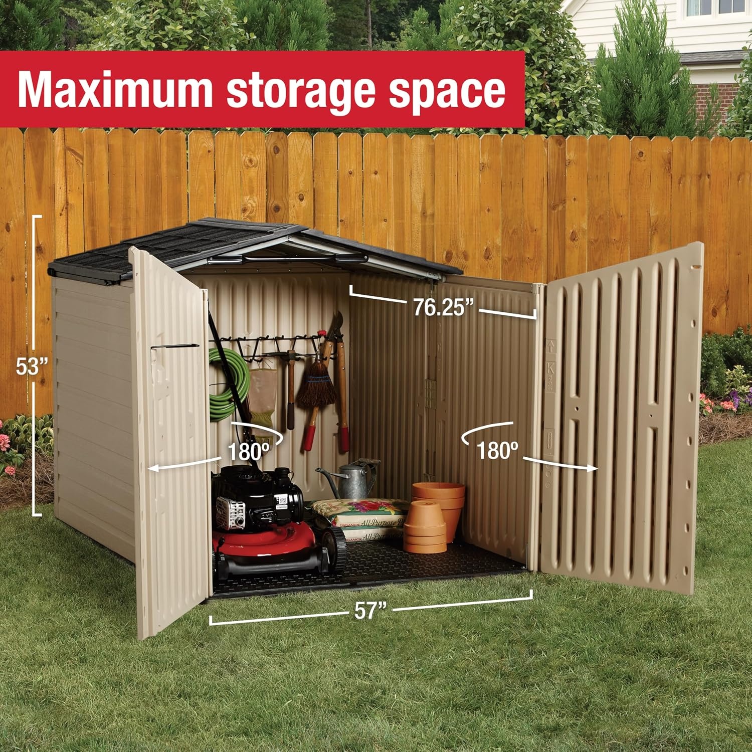 image:imageRubbermaid Resin Outdoor Storage Shed With Floor 7 x 35 Ft Weather Resistant BrownGrey Organization for HomeLawn MowerBackyard EquipmentBike StoragePool SuppliesBeige