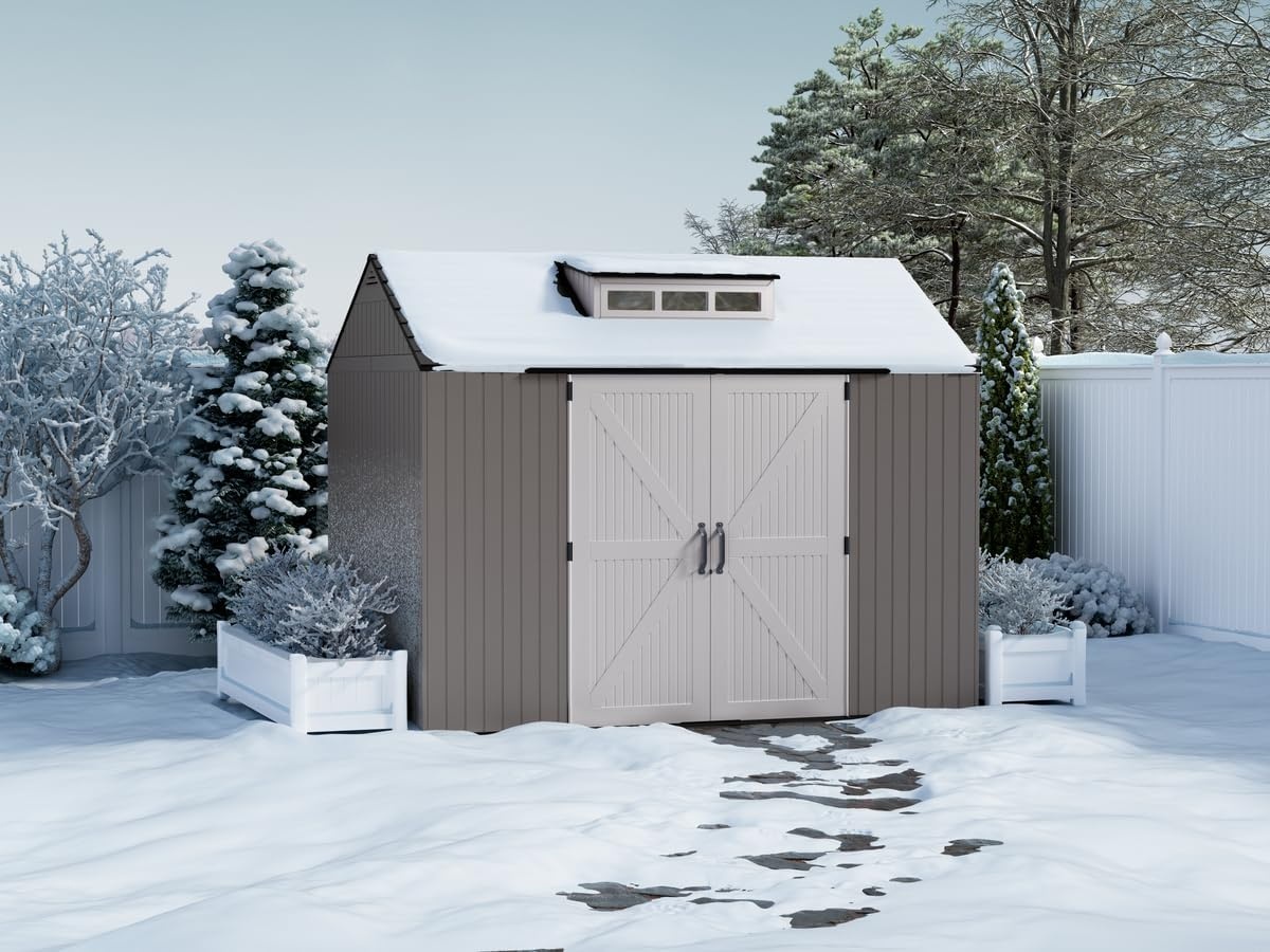 image:imageRubbermaid Resin Outdoor Storage Shed With Floor 7 x 35 Ft Weather Resistant BrownGrey Organization for HomeLawn MowerBackyard EquipmentBike StoragePool SuppliesBrown