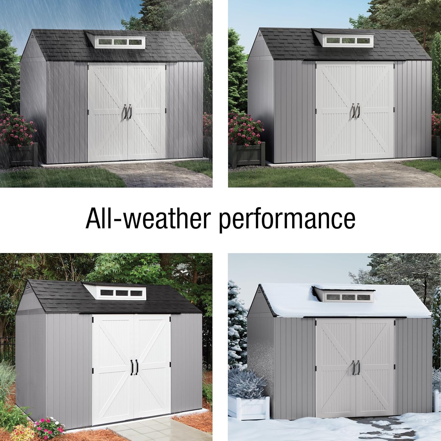 image:imageRubbermaid Resin Outdoor Storage Shed With Floor 7 x 35 Ft Weather Resistant BrownGrey Organization for HomeLawn MowerBackyard EquipmentBike StoragePool SuppliesGray