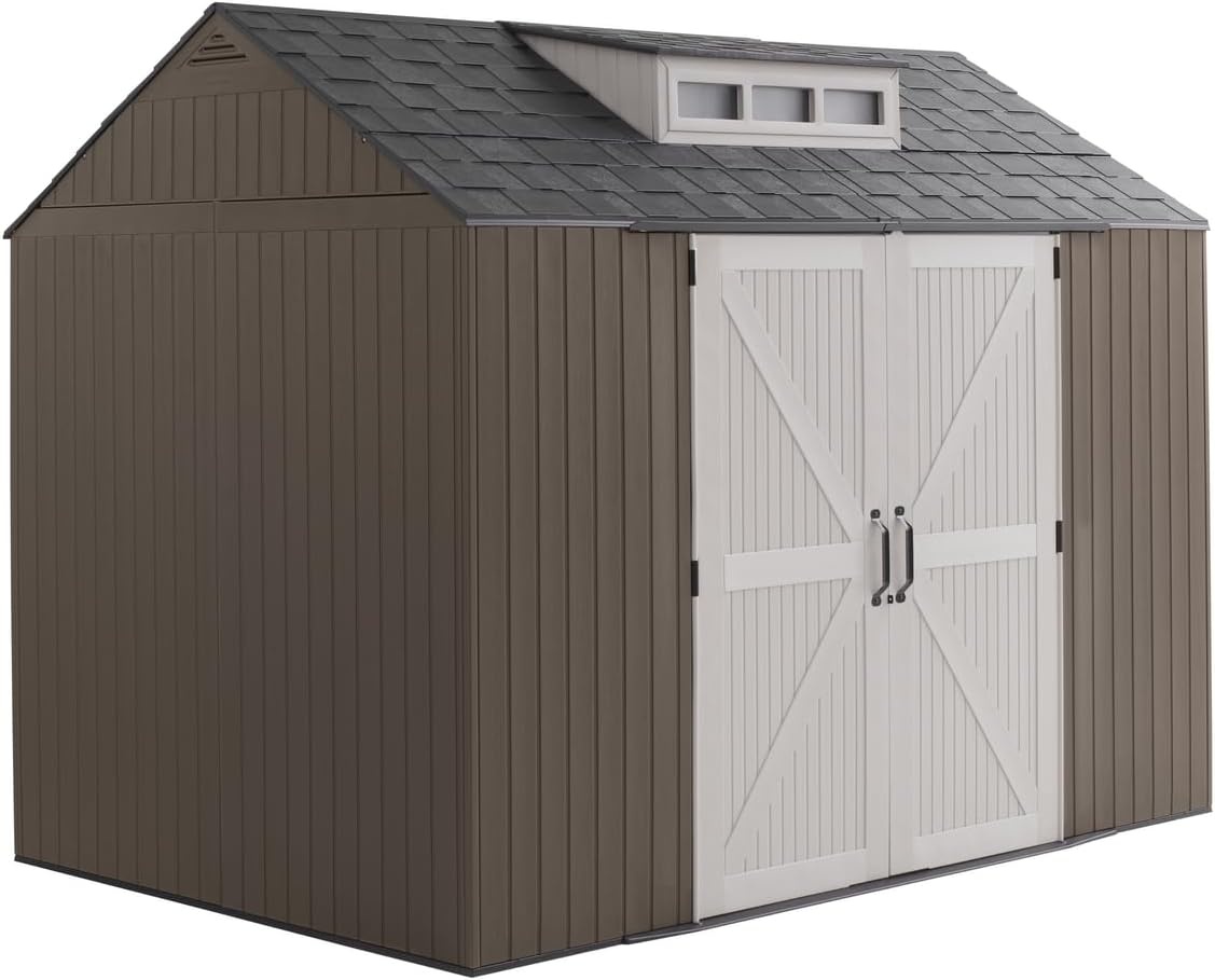 image:imageRubbermaid Resin Outdoor Storage Shed With Floor 7 x 35 Ft Weather Resistant BrownGrey Organization for HomeLawn MowerBackyard EquipmentBike StoragePool SuppliesBrown