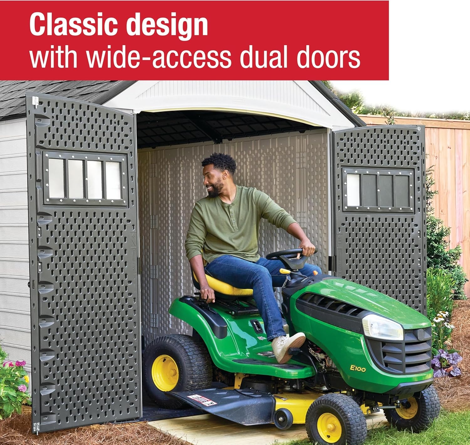 image:imageRubbermaid Resin Outdoor Storage Shed With Floor 7 x 35 Ft Weather Resistant BrownGrey Organization for HomeLawn MowerBackyard EquipmentBike StoragePool SuppliesWinter Fog