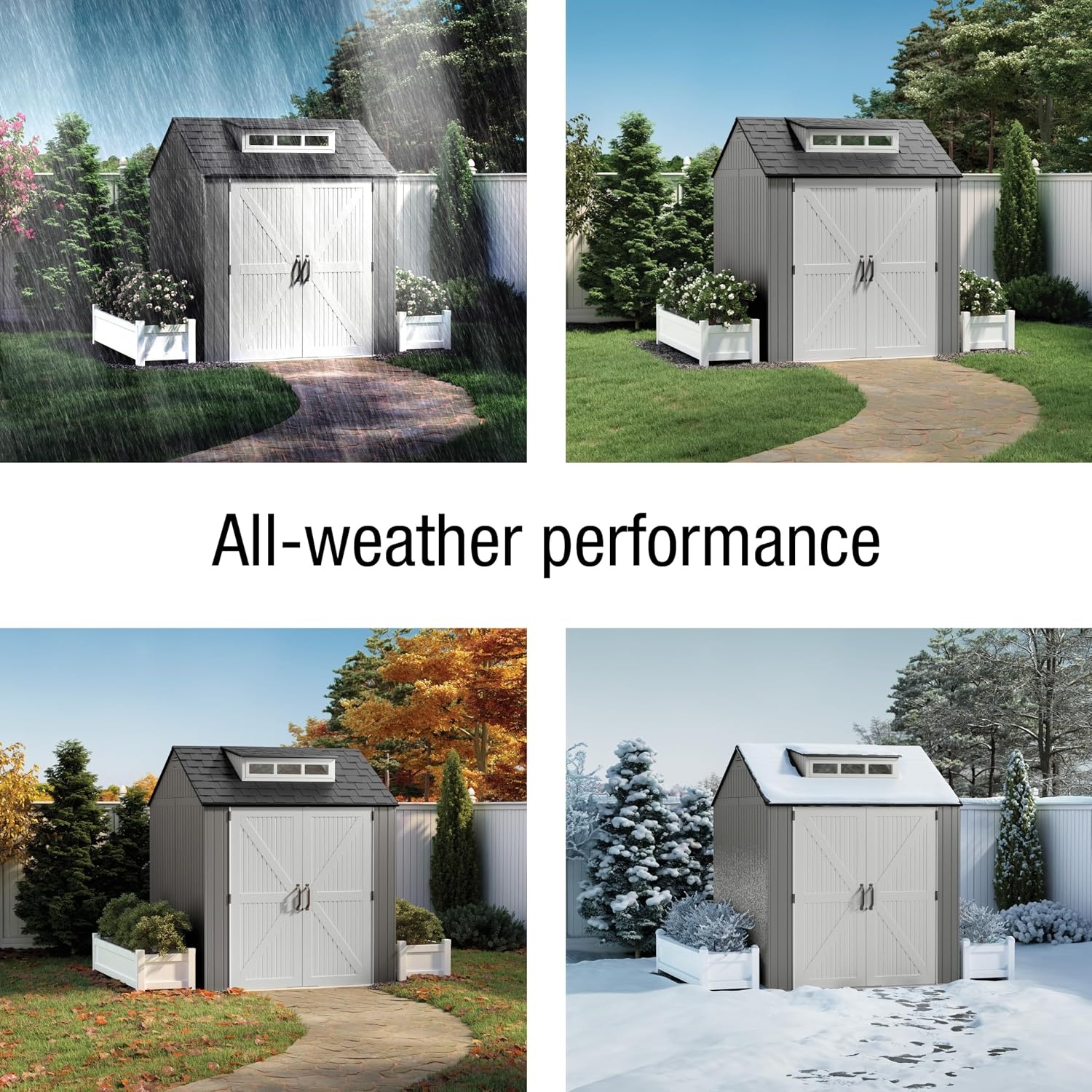 image:imageRubbermaid Resin Outdoor Storage Shed With Floor 7 x 35 Ft Weather Resistant BrownGrey Organization for HomeLawn MowerBackyard EquipmentBike StoragePool SuppliesGray