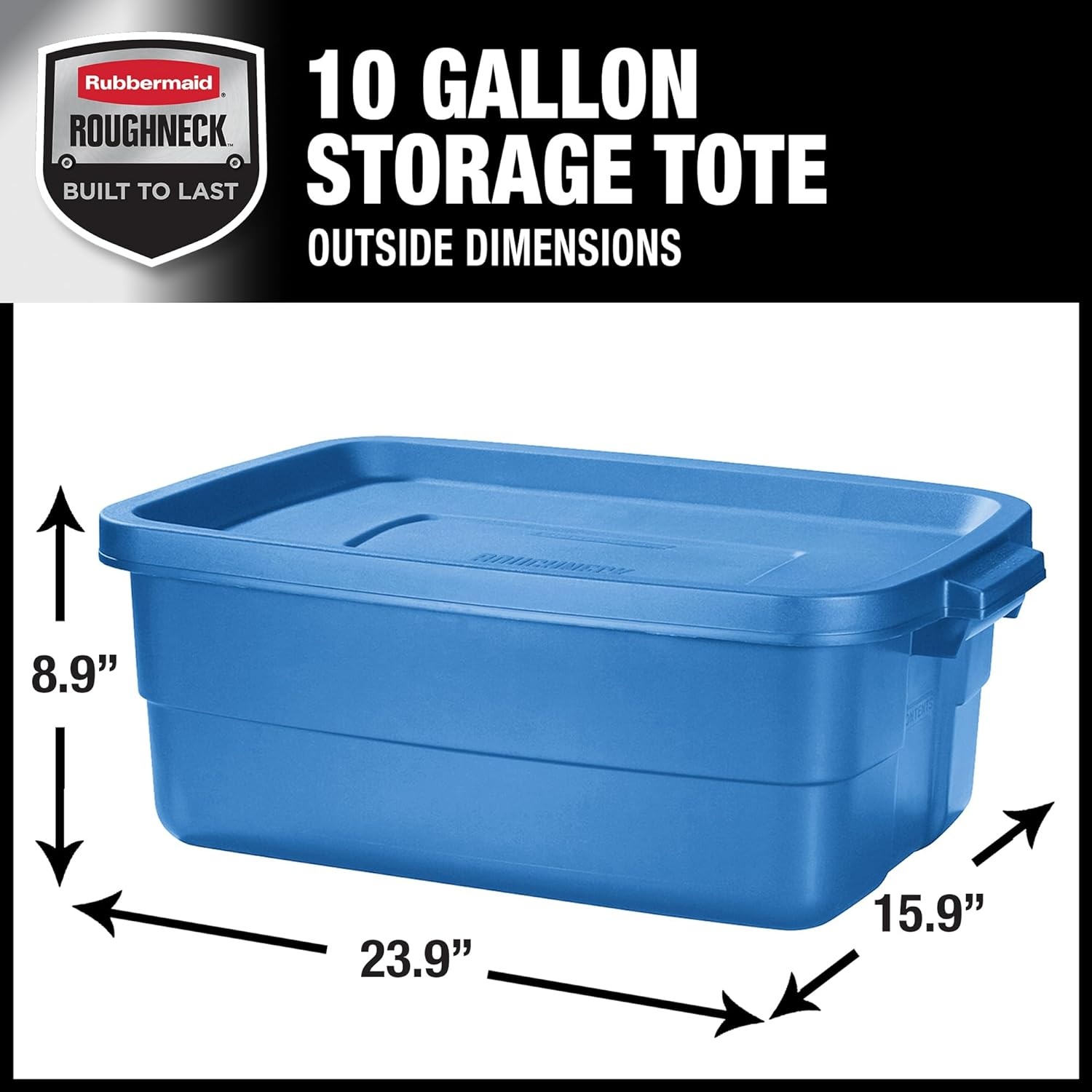 image:imageRubbermaid Roughneck Tote 10 Gal 6 Pack Made in USA Heritage Blue Rugged Plastic Stackable Storage Bins with Lids and Handles10 Gal 6 Pack