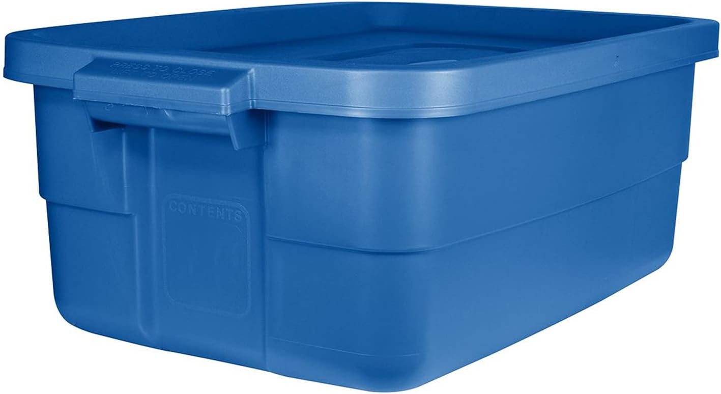 image:imageRubbermaid Roughneck Tote 10 Gal 6 Pack Made in USA Heritage Blue Rugged Plastic Stackable Storage Bins with Lids and Handles10 Gal 6 Pack