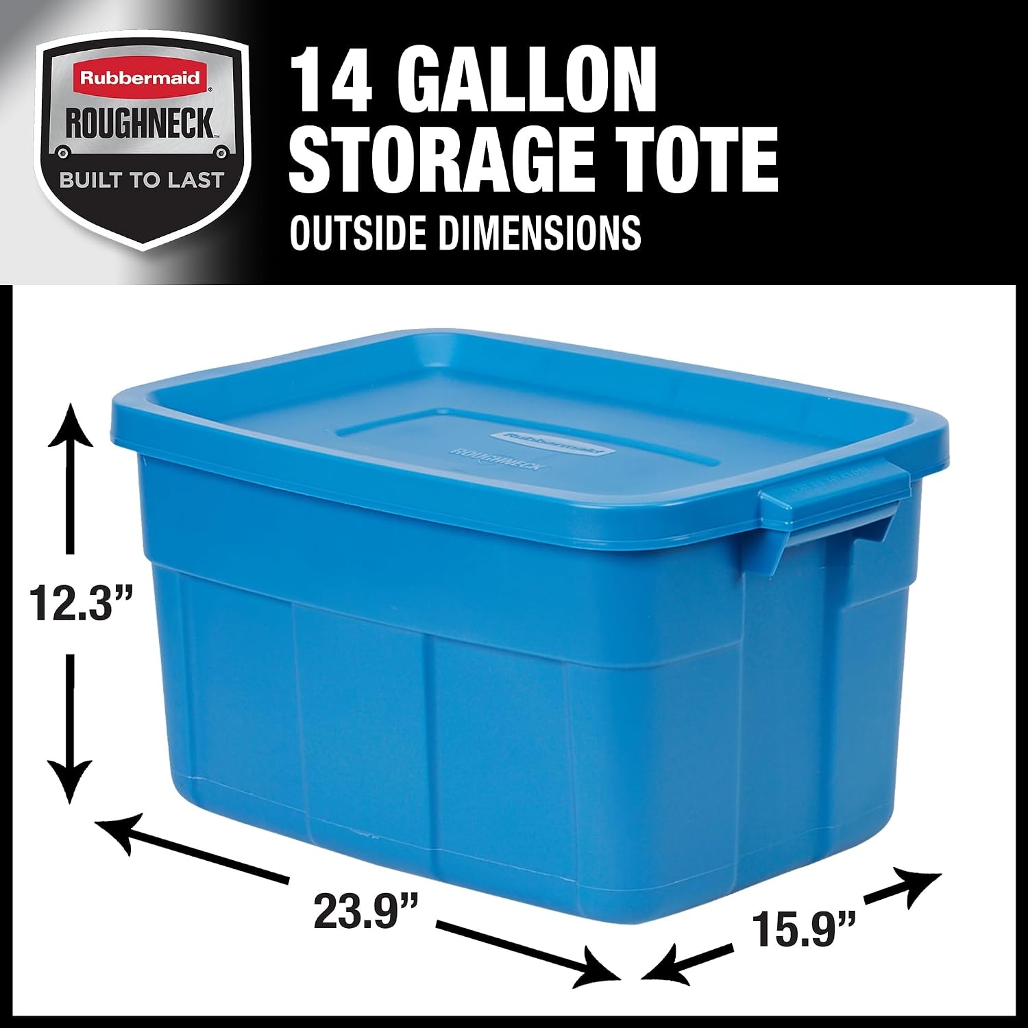 image:imageRubbermaid Roughneck Tote 10 Gal 6 Pack Made in USA Heritage Blue Rugged Plastic Stackable Storage Bins with Lids and Handles14 Gal 6 Pack