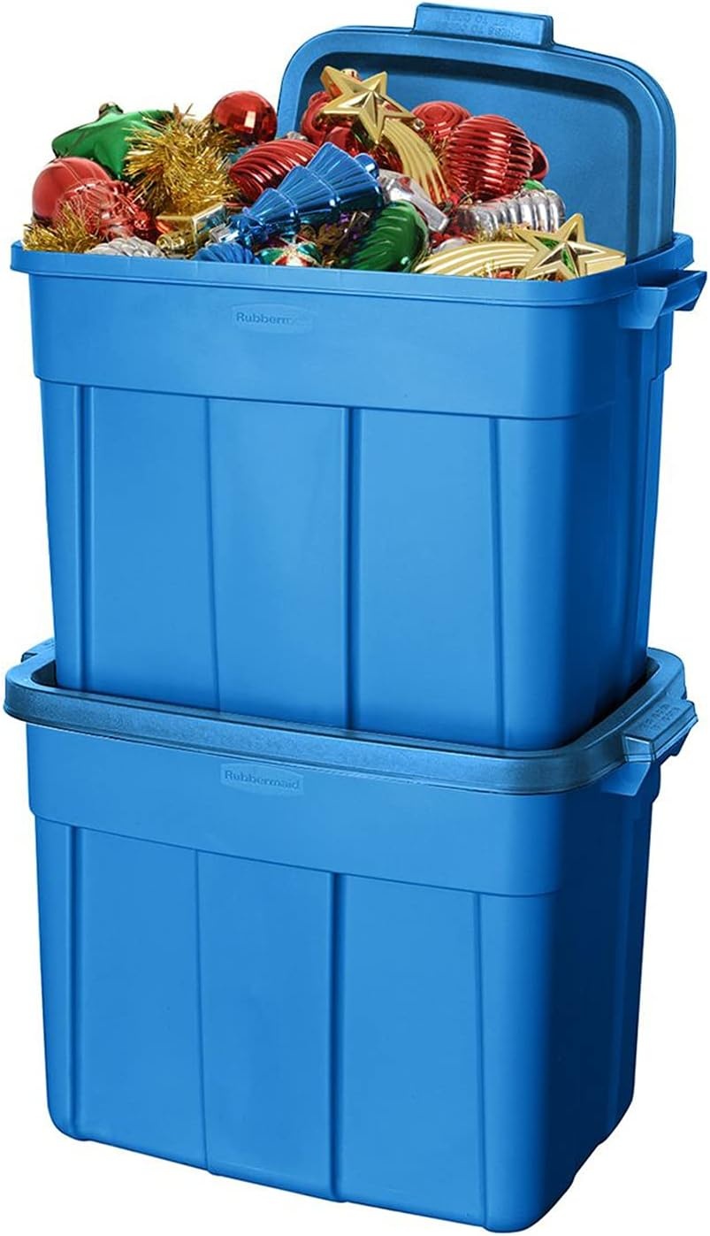 image:imageRubbermaid Roughneck Tote 10 Gal 6 Pack Made in USA Heritage Blue Rugged Plastic Stackable Storage Bins with Lids and Handles18 Gal 6 Pack