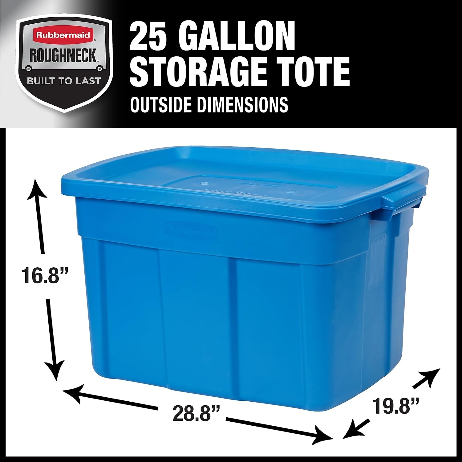 image:imageRubbermaid Roughneck Tote 10 Gal 6 Pack Made in USA Heritage Blue Rugged Plastic Stackable Storage Bins with Lids and Handles25 Gal 4 Pack